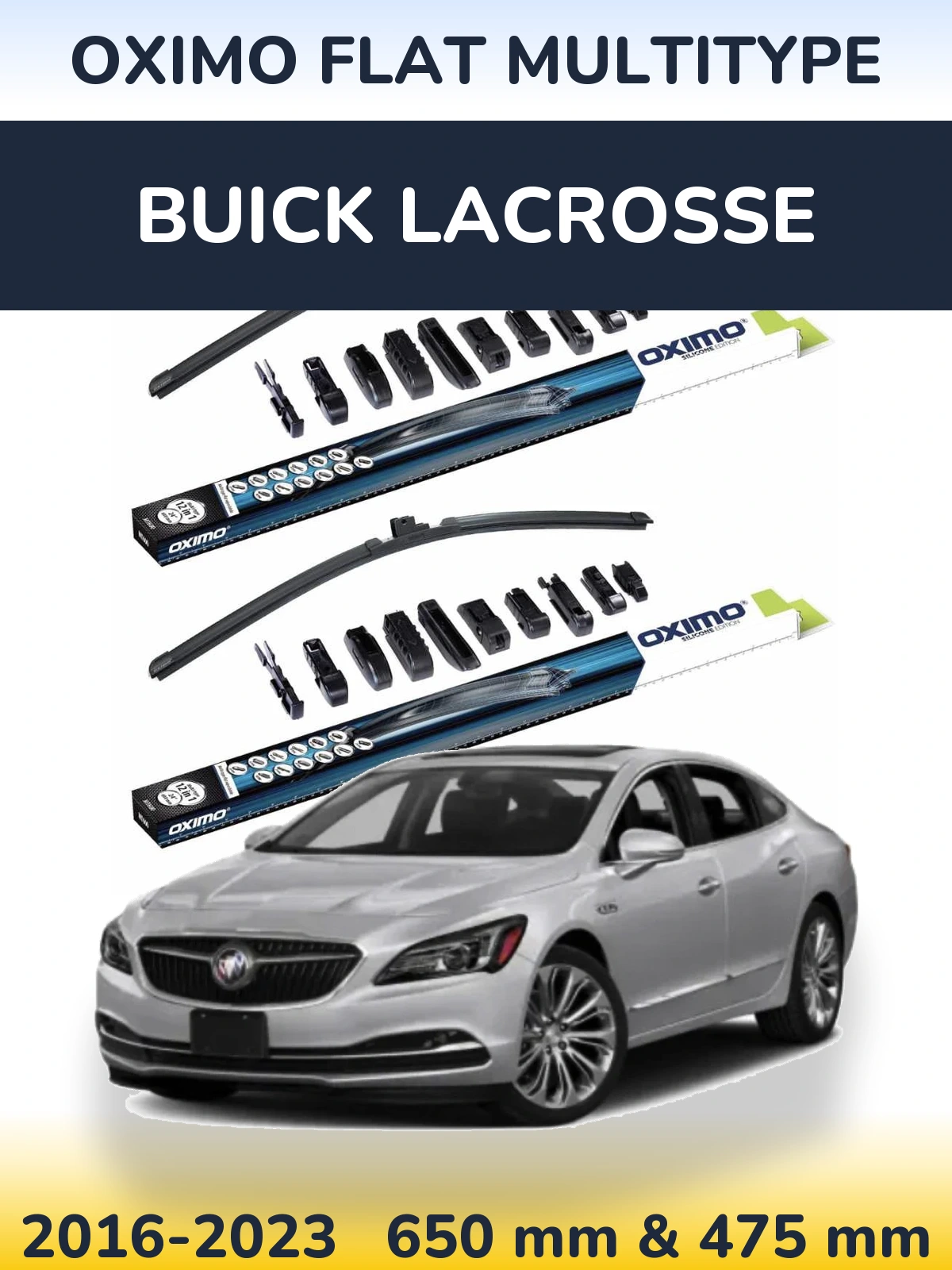 Комплект передних дворников Oximo Flat MultiТипe 650 & 475 мм для Buick LaCrosse 2016-2023