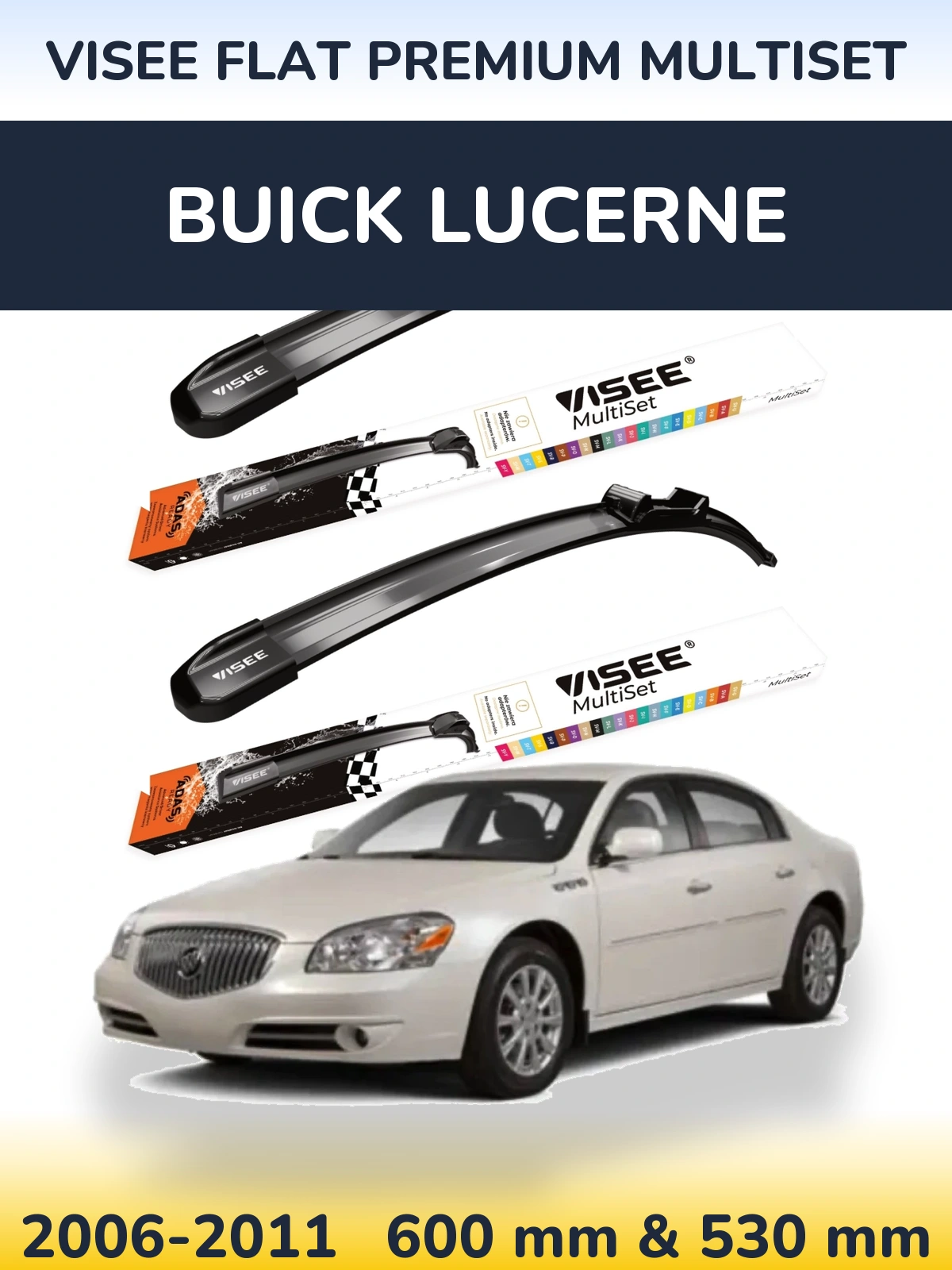 Комплект передних дворников VISEE FLAT PREMIUM MultiSet 600 & 530 мм для Buick Lucerne 2006-2011