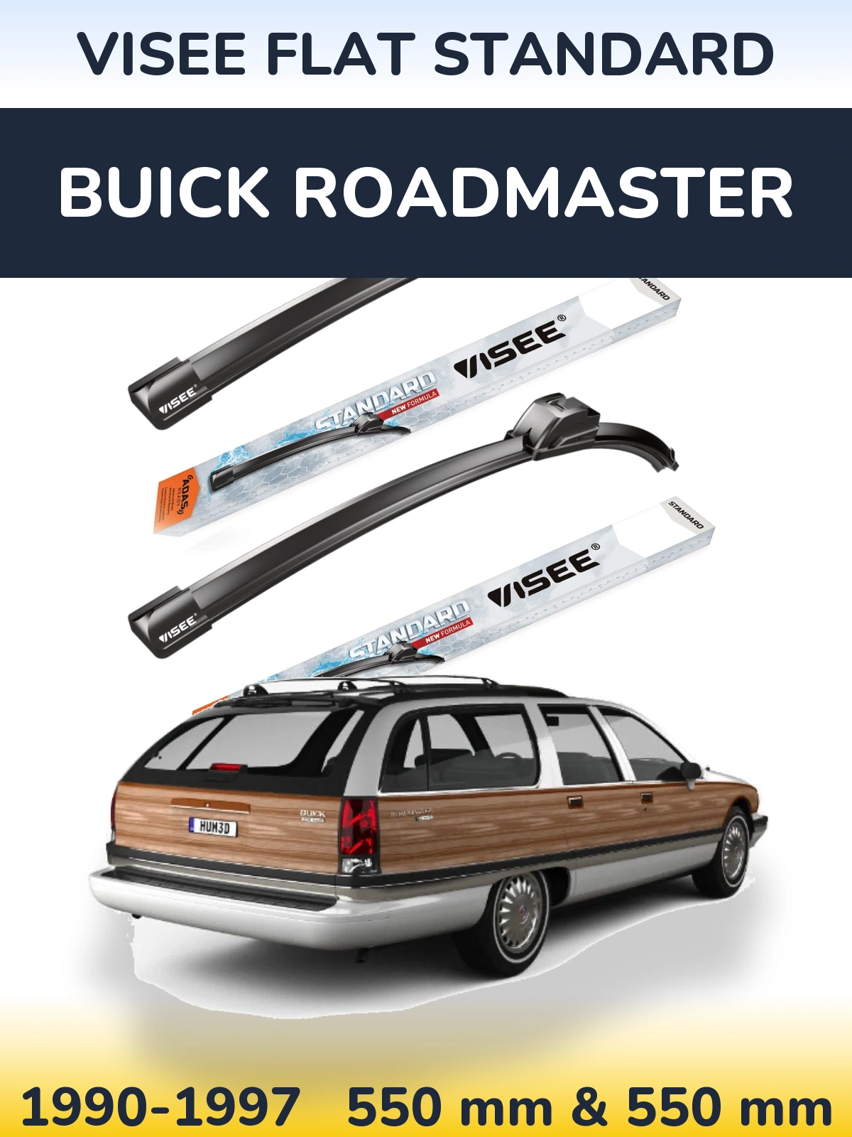 Front wiper blade set VISEE FLAT STANDARD 550 & 550 mm for Buick Roadmaster 1990-1997