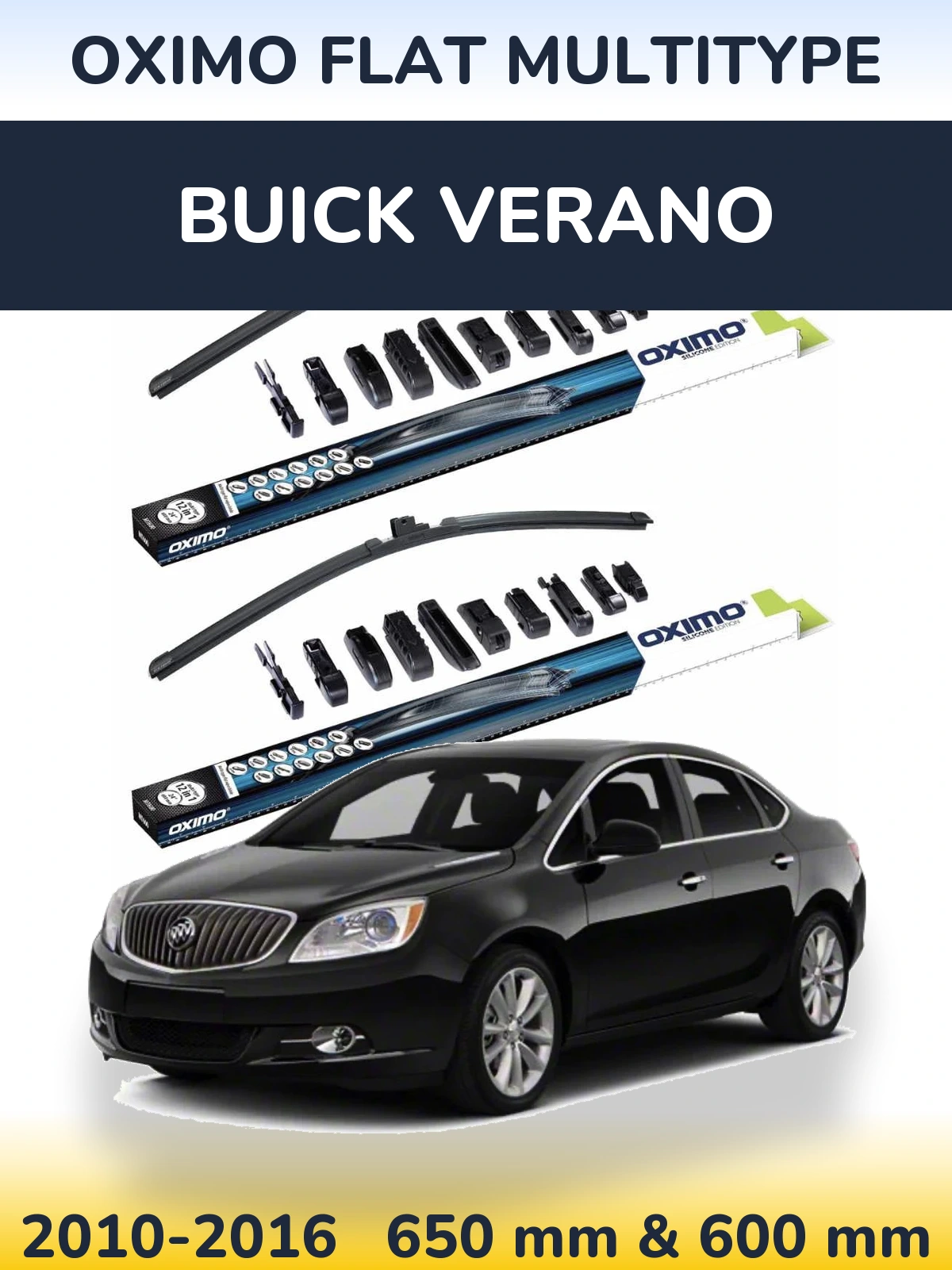 Front wiper blade set Oximo Flat MultiTipse 650 & 600 mm for Buick Verano 2010-2016