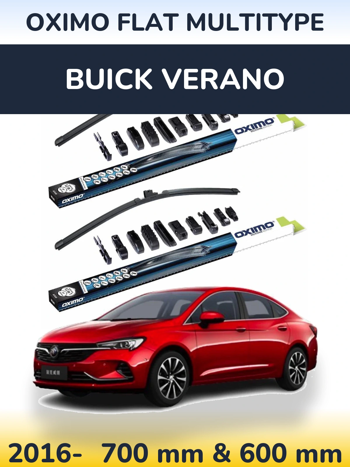 Front wiper blade set Oximo Flat MultiTipse 700 & 600 mm for Buick Verano 2016-2026