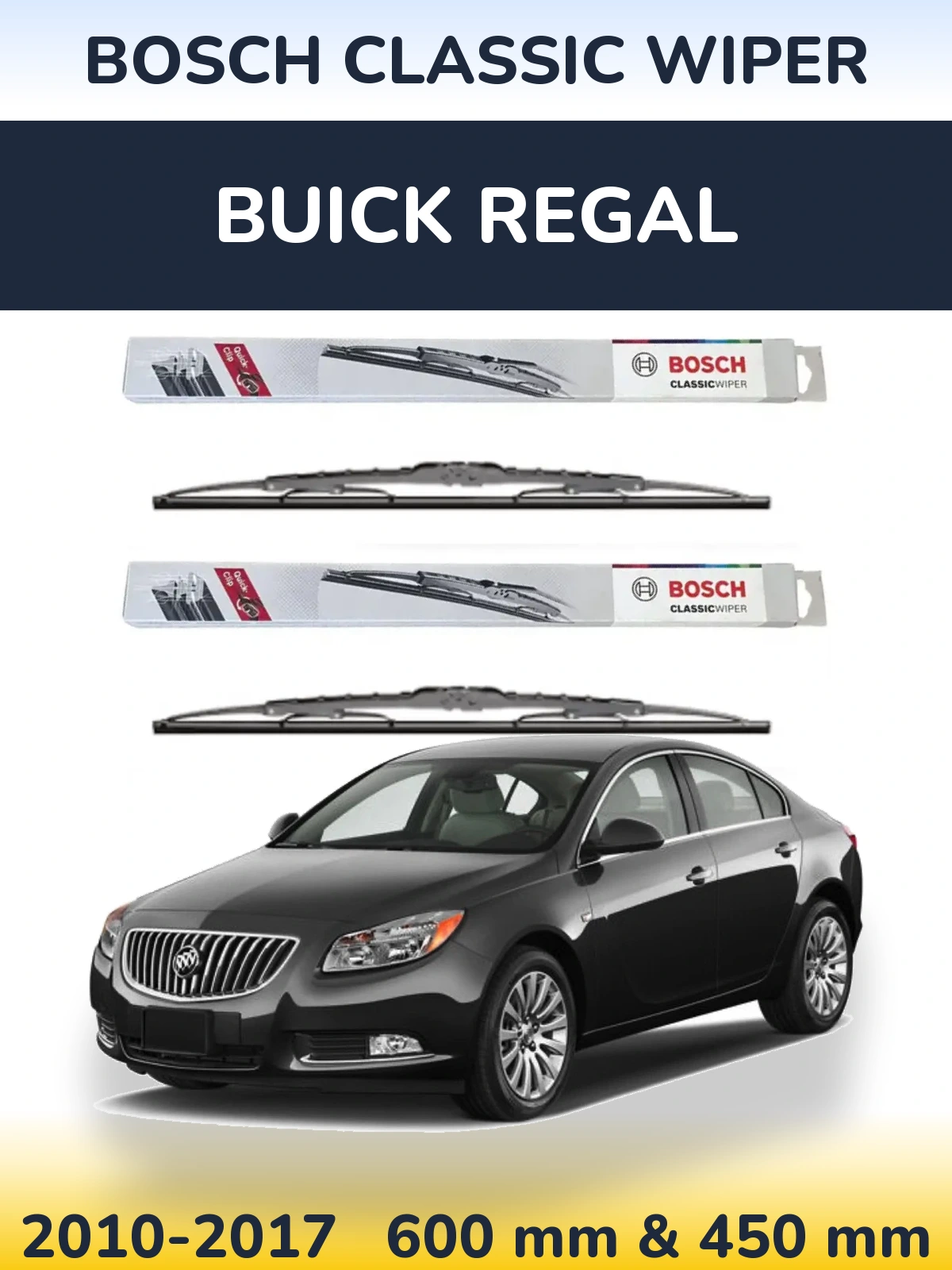 Комплект передних дворников BOSCH Classic Wiper 600 & 450 мм для Buick Regal 2010-2017