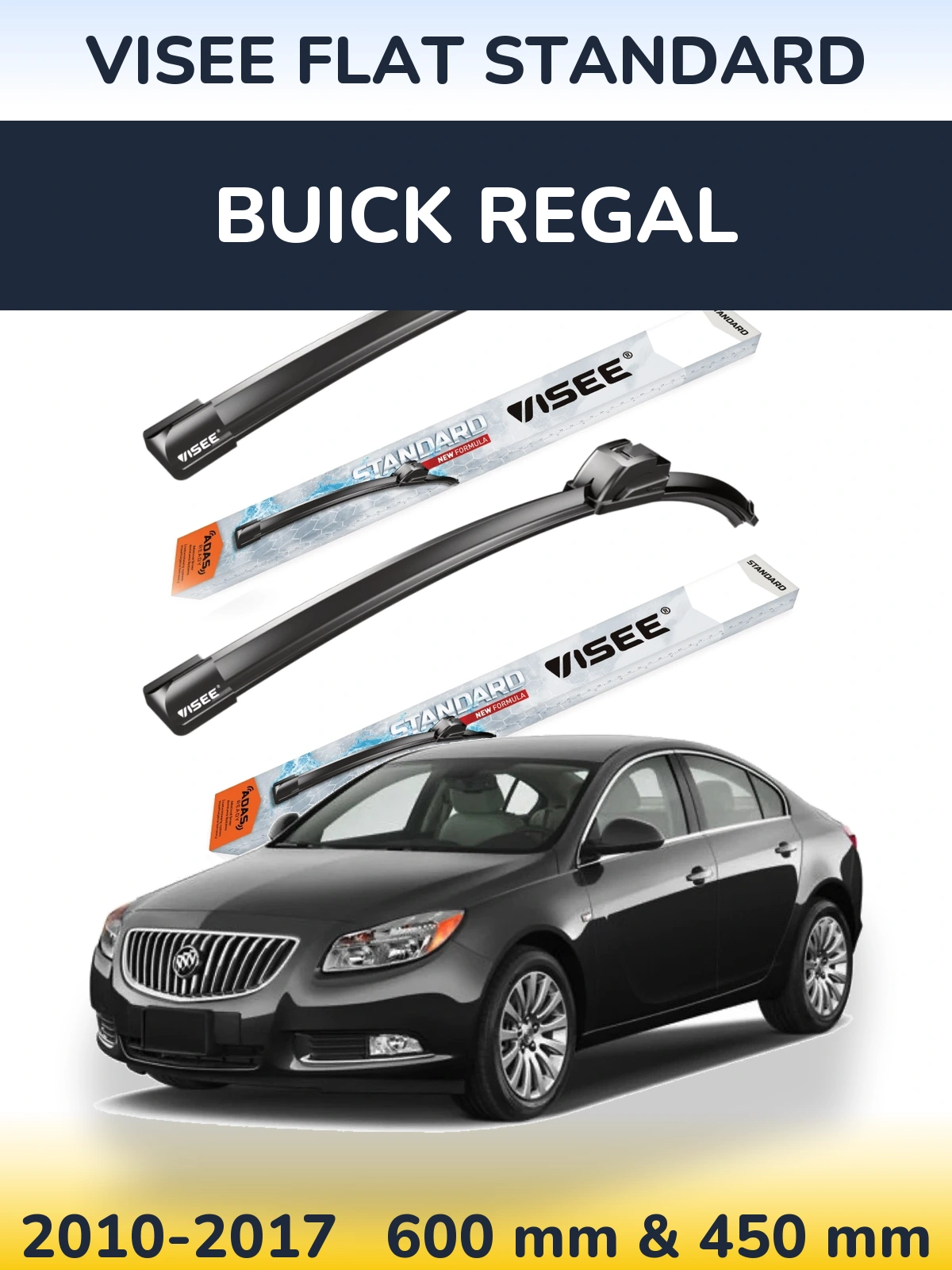Комплект передніх щіток VISEE FLAT STANDARD 600 & 450 мм для Buick Regal 2010-2017
