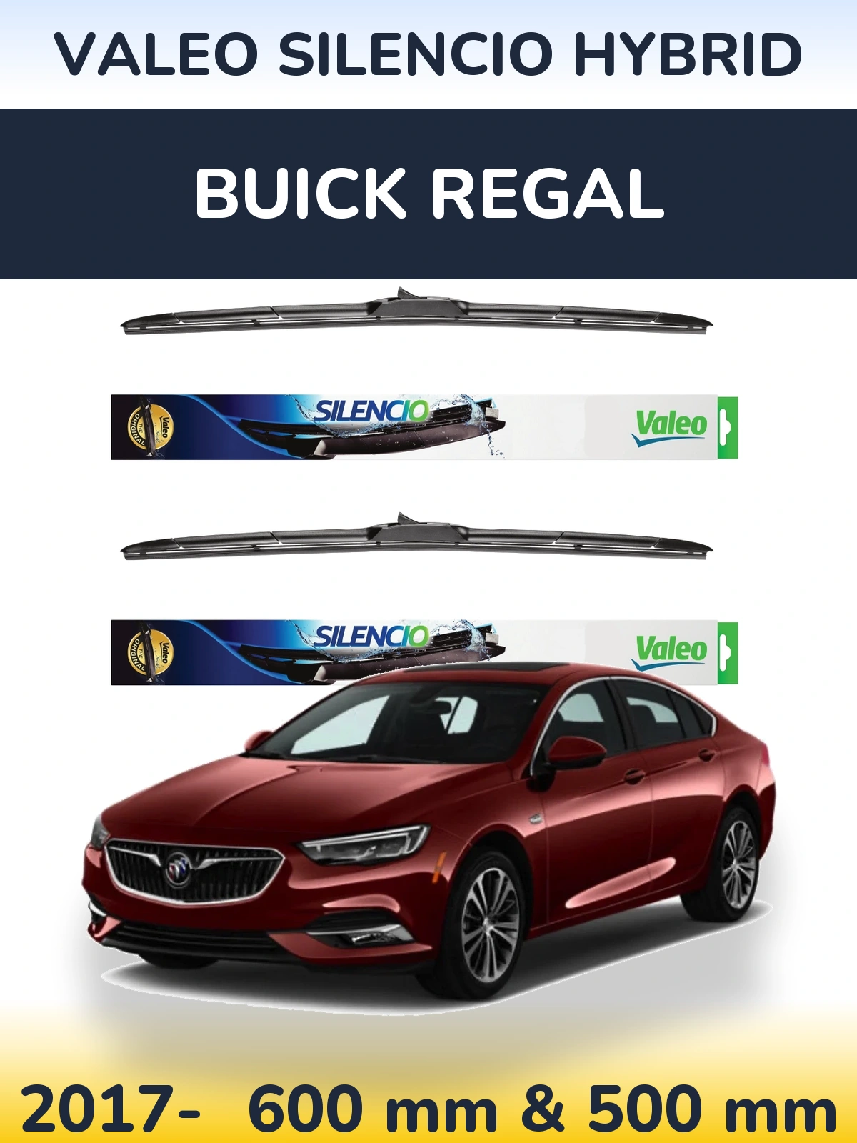 Front wiper blade set Valeo Silencio Hybrid 600 & 500 mm for Buick Regal 2017-2026