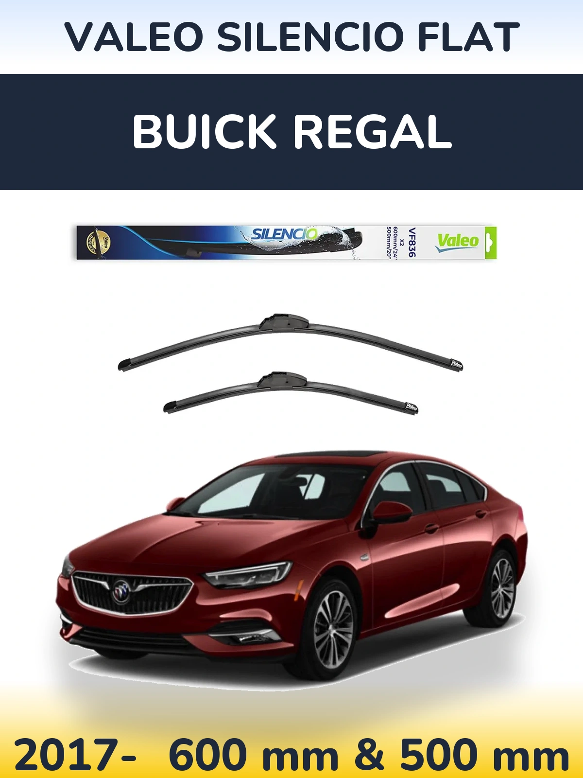 Front wiper blade set Valeo Silencio Flat 600 & 500 mm for Buick Regal 2017-2026