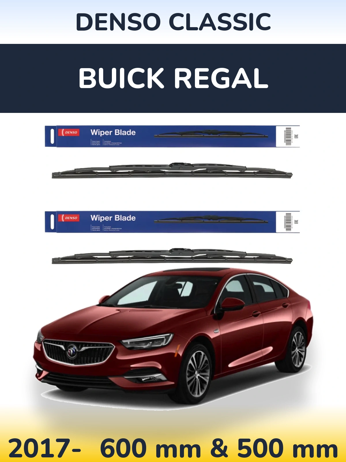 Комплект передніх щіток Denso Classic 600 & 500 мм для Buick Regal 2017-2026