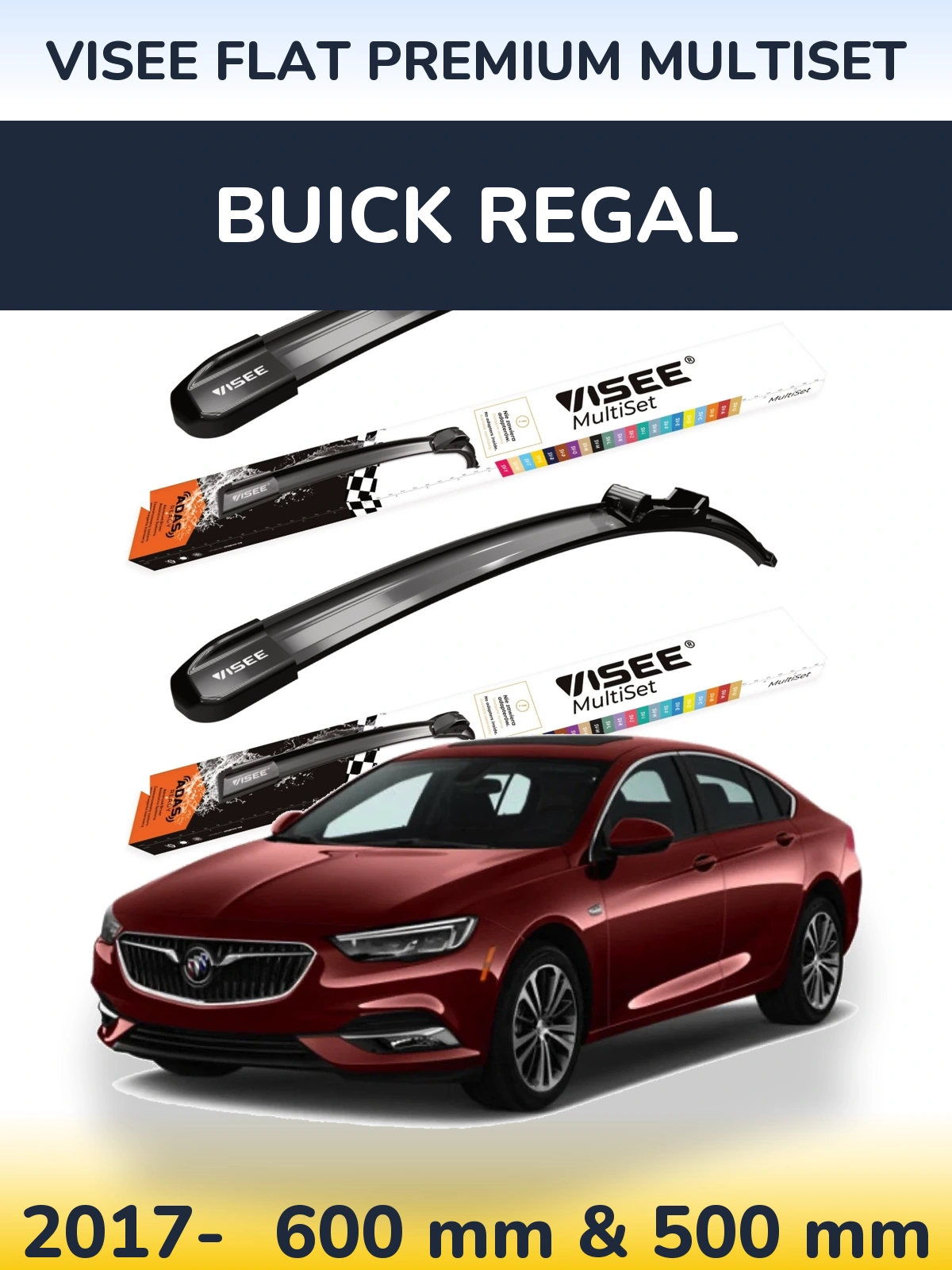 Комплект передніх щіток VISEE FLAT PREMIUM MultiSet 600 & 500 мм для Buick Regal 2017-2026