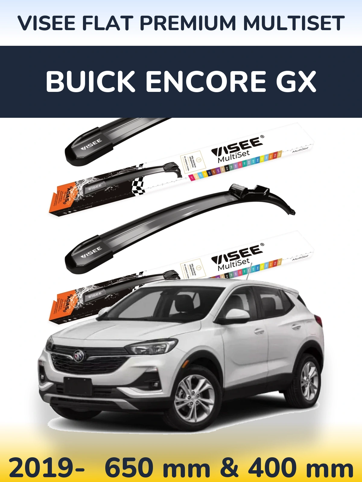Комплект передніх щіток VISEE FLAT PREMIUM MultiSet 650 & 400 мм для Buick Encore GX 2019-2026