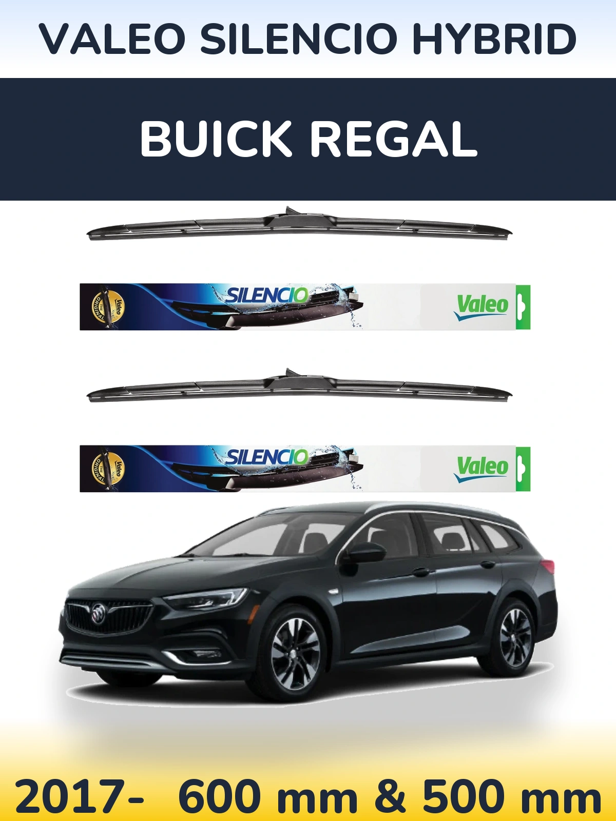 Front wiper blade set Valeo Silencio Hybrid 600 & 500 mm for Buick Regal 2017-2026