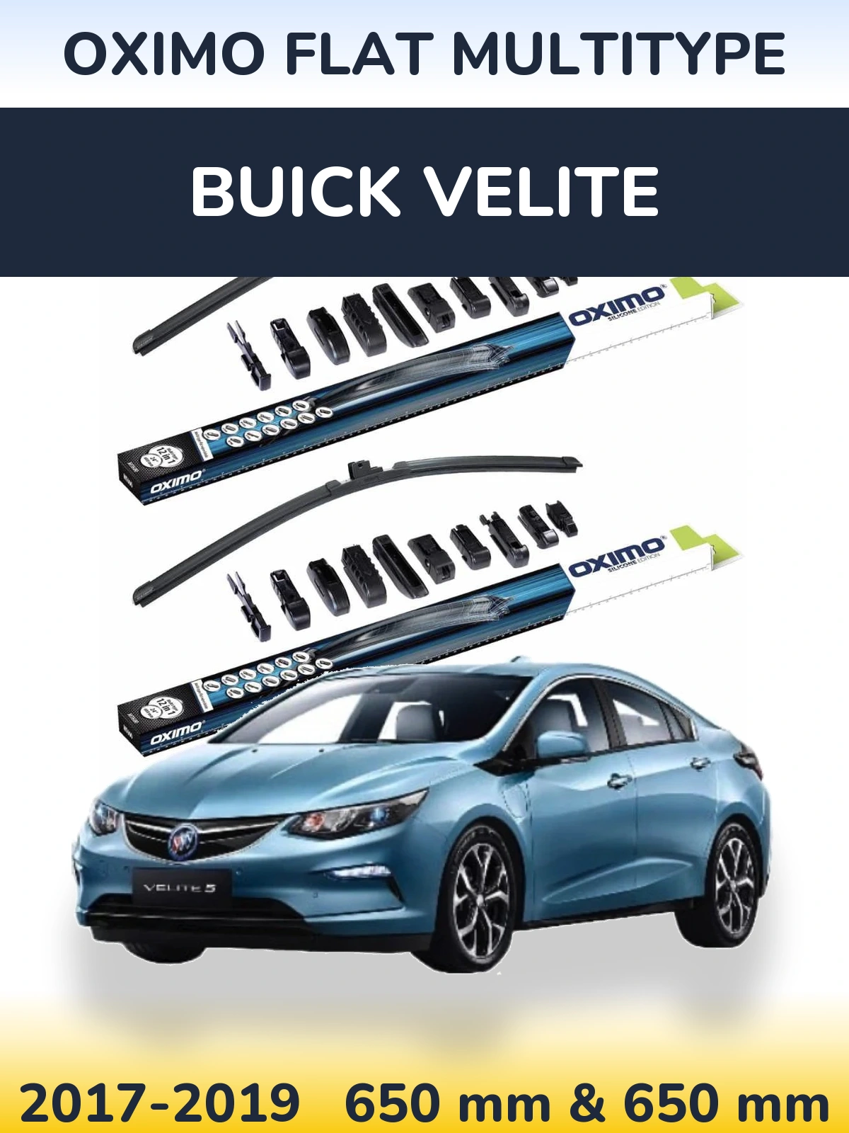 Front wiper blade set Oximo Flat MultiTipse 650 & 650 mm for Buick Velite 2017-2019