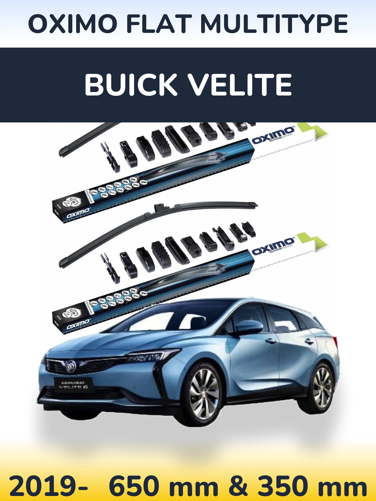 Front wiper blade set Oximo Flat MultiTipse 650 & 350 mm for Buick Velite 2019-2026