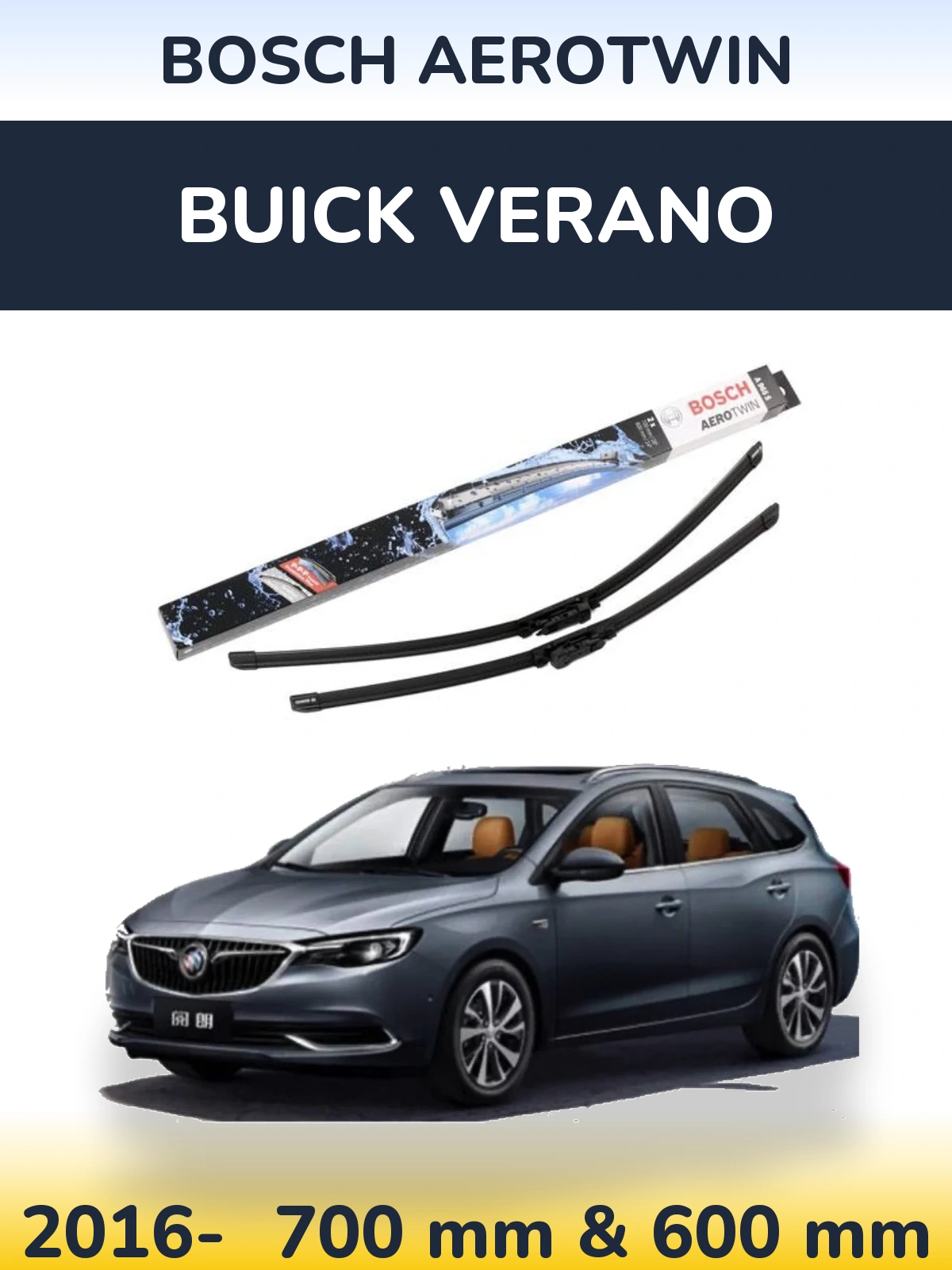 Front wiper blade set BOSCH AeroTwin 700 & 600 mm for Buick Verano 2016-2026