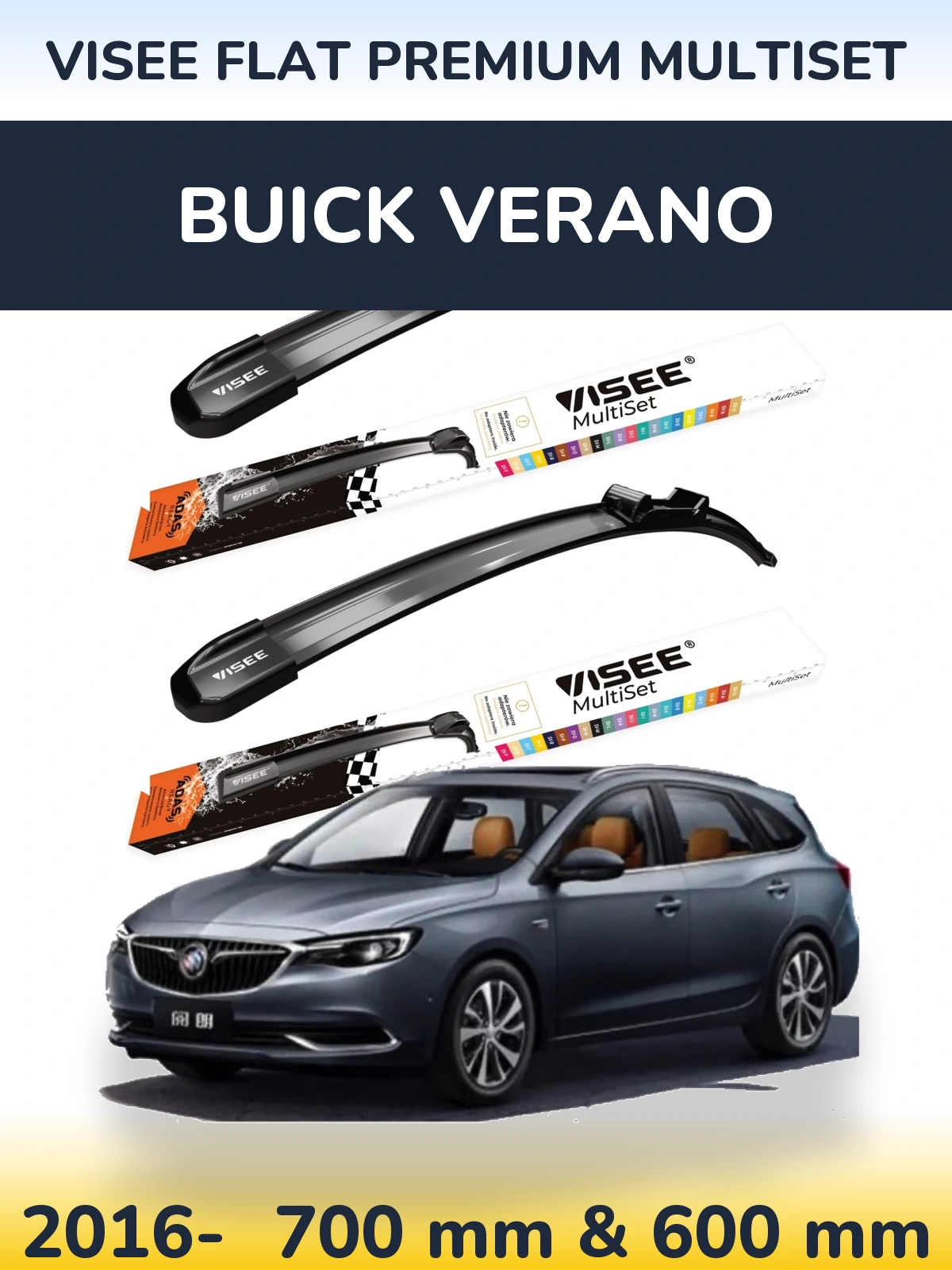 Front wiper blade set VISEE FLAT PREMIUM MultiSet 700 & 600 mm for Buick Verano 2016-2026