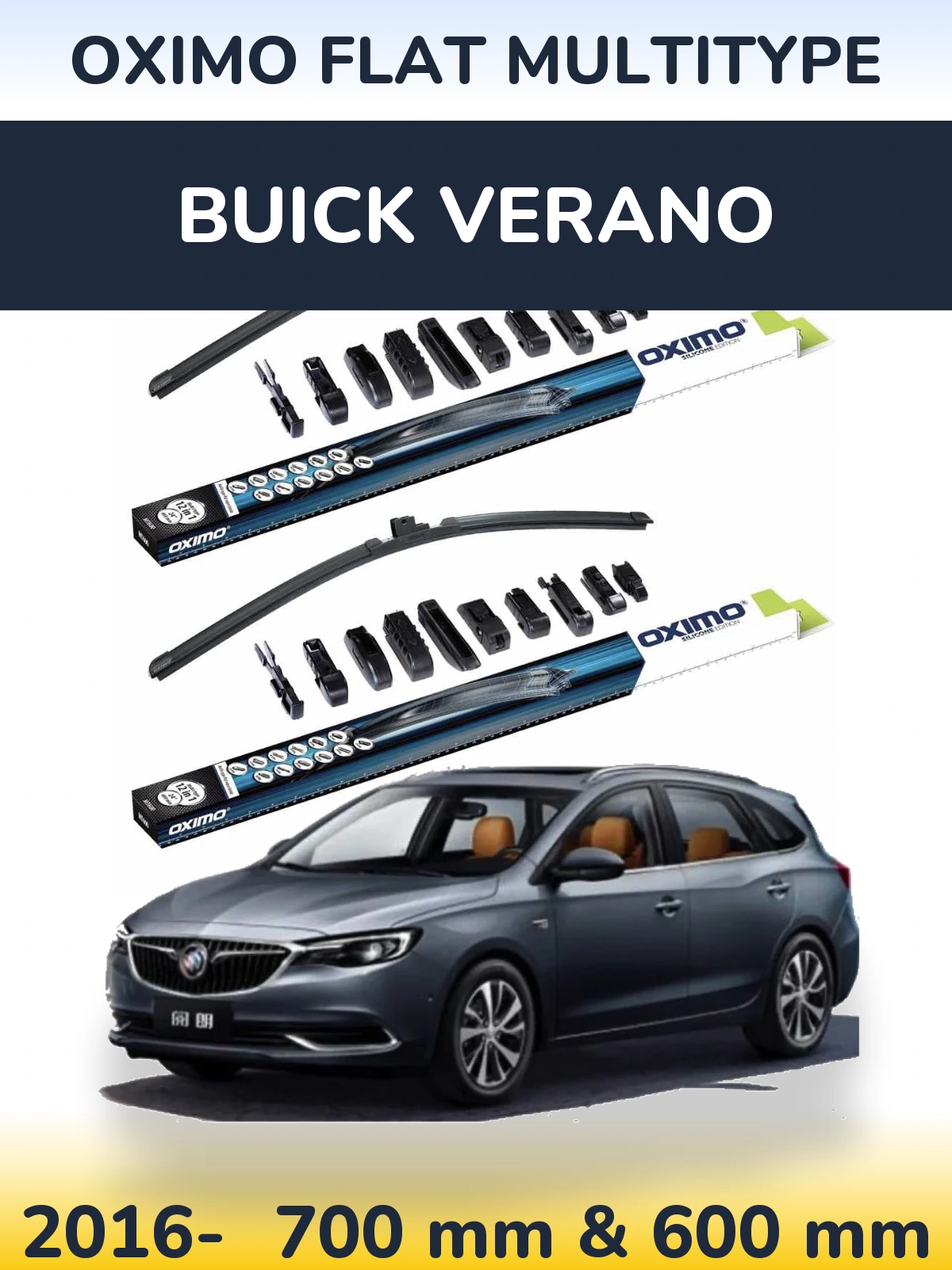 Front wiper blade set Oximo Flat MultiTipse 700 & 600 mm for Buick Verano 2016-2026