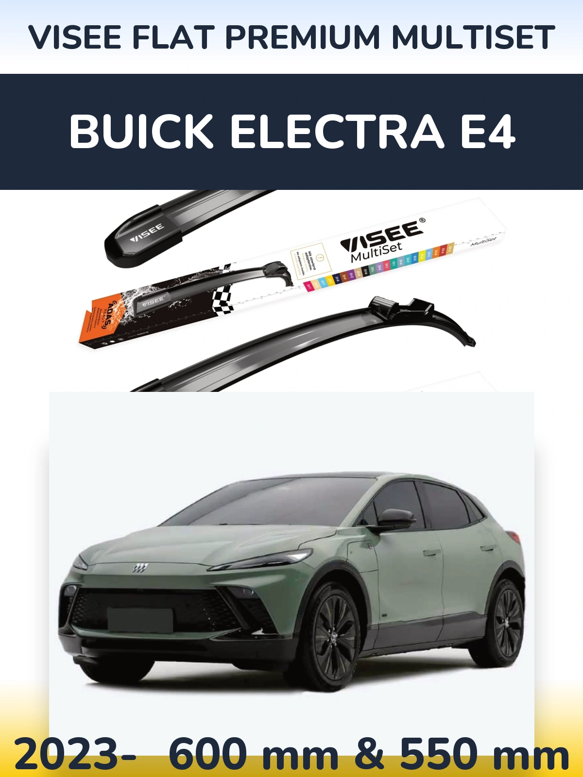 Комплект передних дворников VISEE FLAT PREMIUM MultiSet 600 & 550 мм для Buick Electra E4 2023-2026