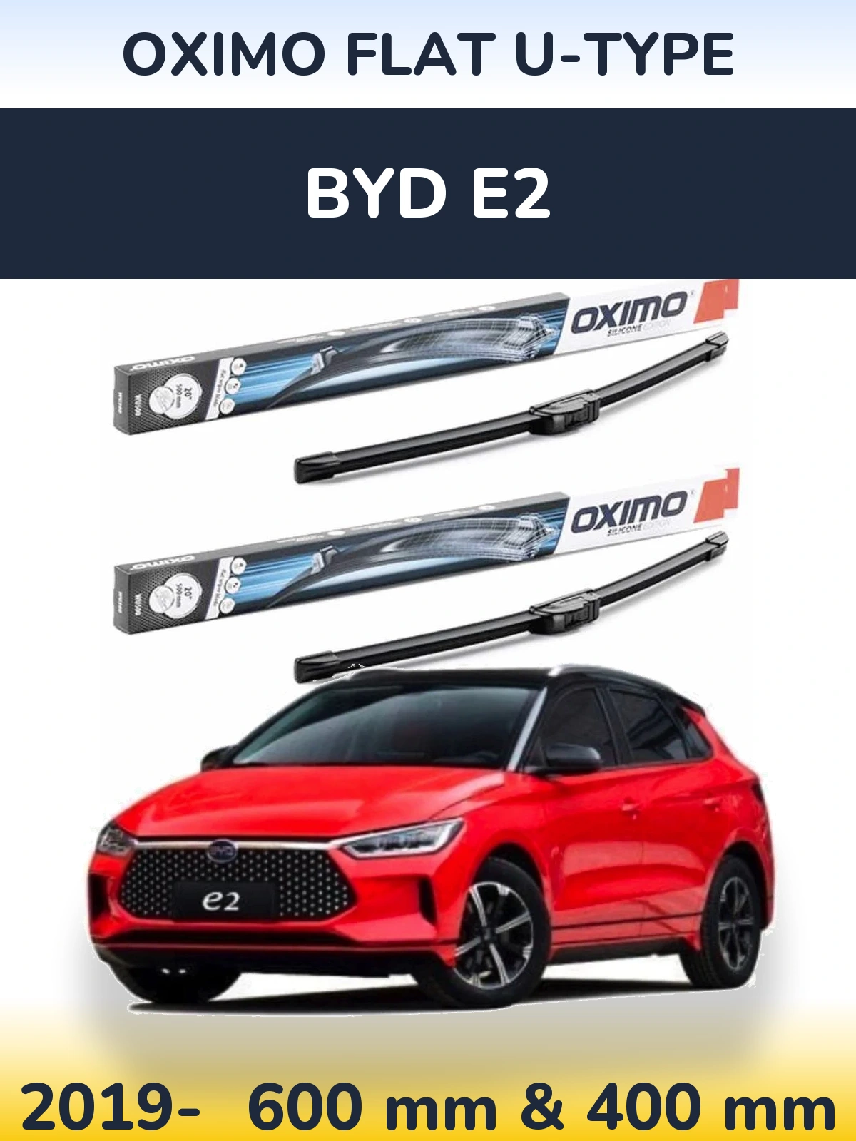 Front wiper blade set Oximo Flat U-type 600 & 400 mm for BYD E2 2019-2026