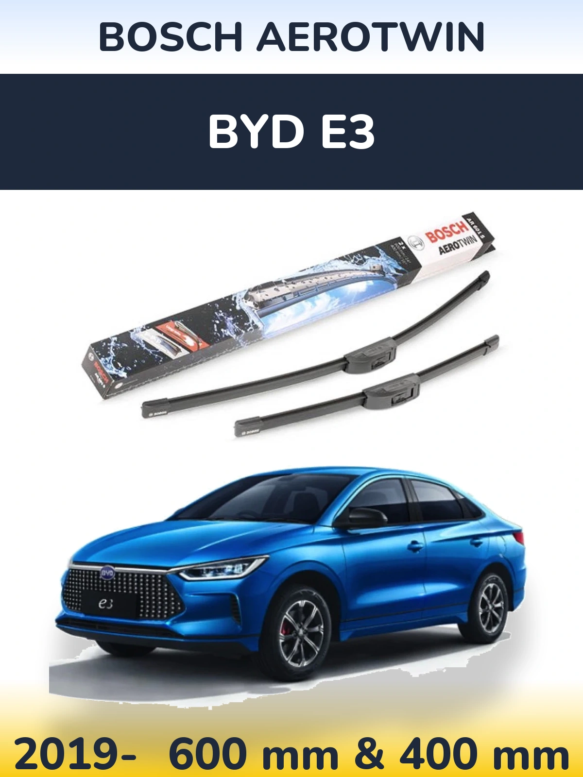 Комплект передних дворников BOSCH AeroTwin 600 & 400 мм для BYD E3 2019-2026