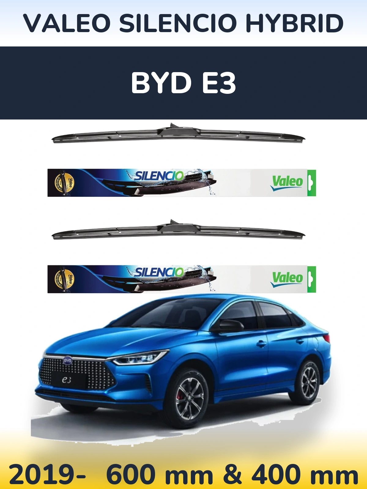 Комплект передніх щіток Valeo Silencio Hybrid 600 & 400 мм для BYD E3 2019-2026