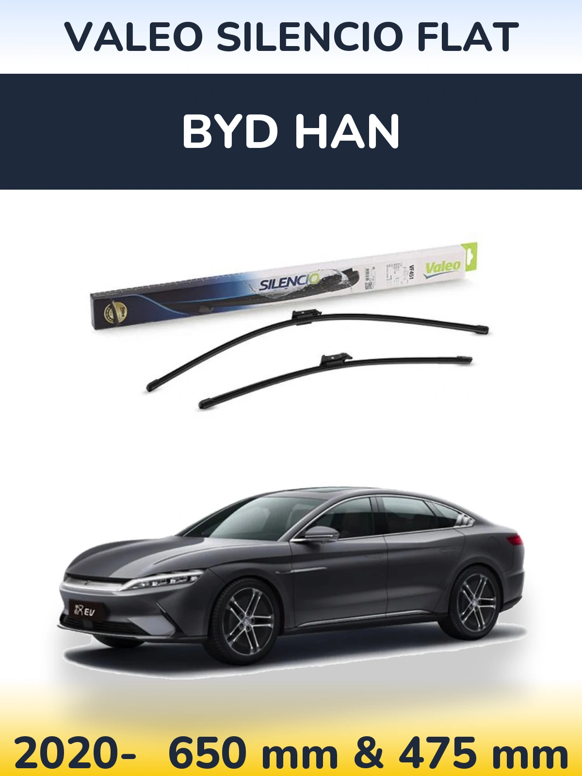 Front wiper blade set Valeo Silencio Flat 650 & 475 mm for BYD Han 2020-2026