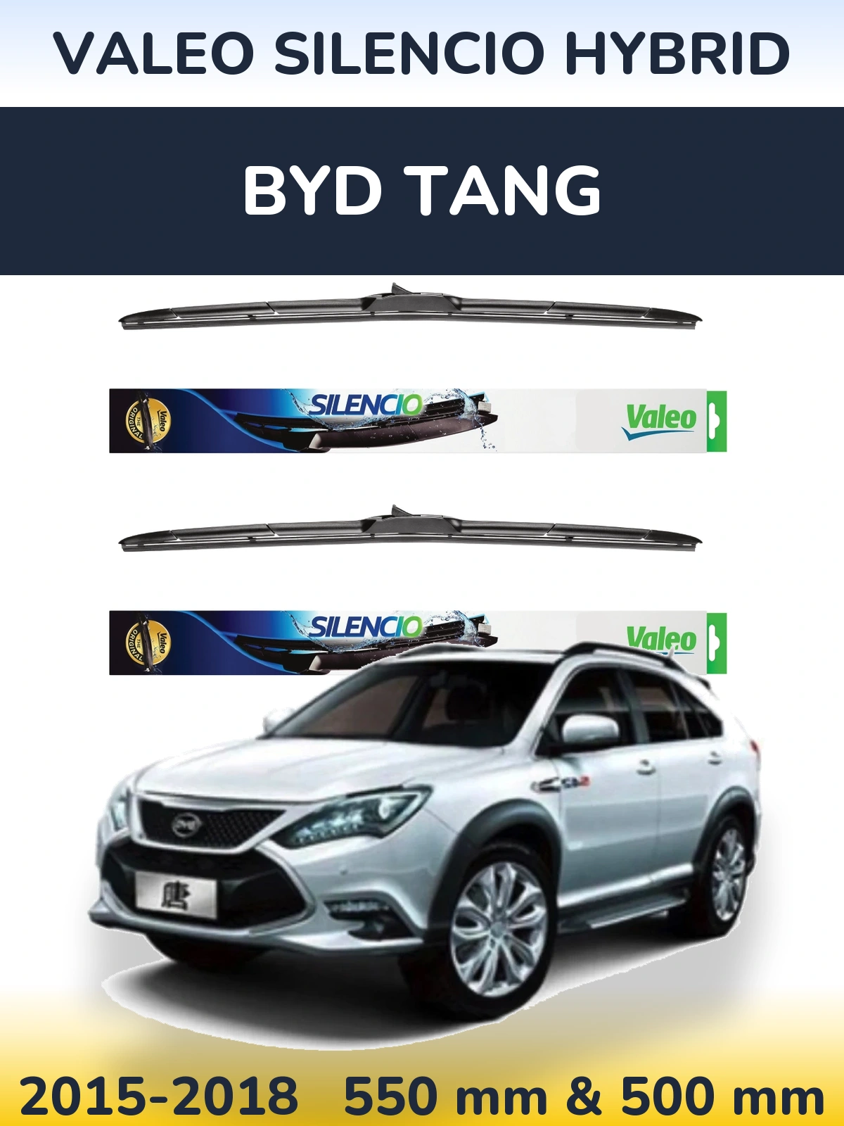 Front wiper blade set Valeo Silencio Hybrid 550 & 500 mm for BYD Tang 2015-2018