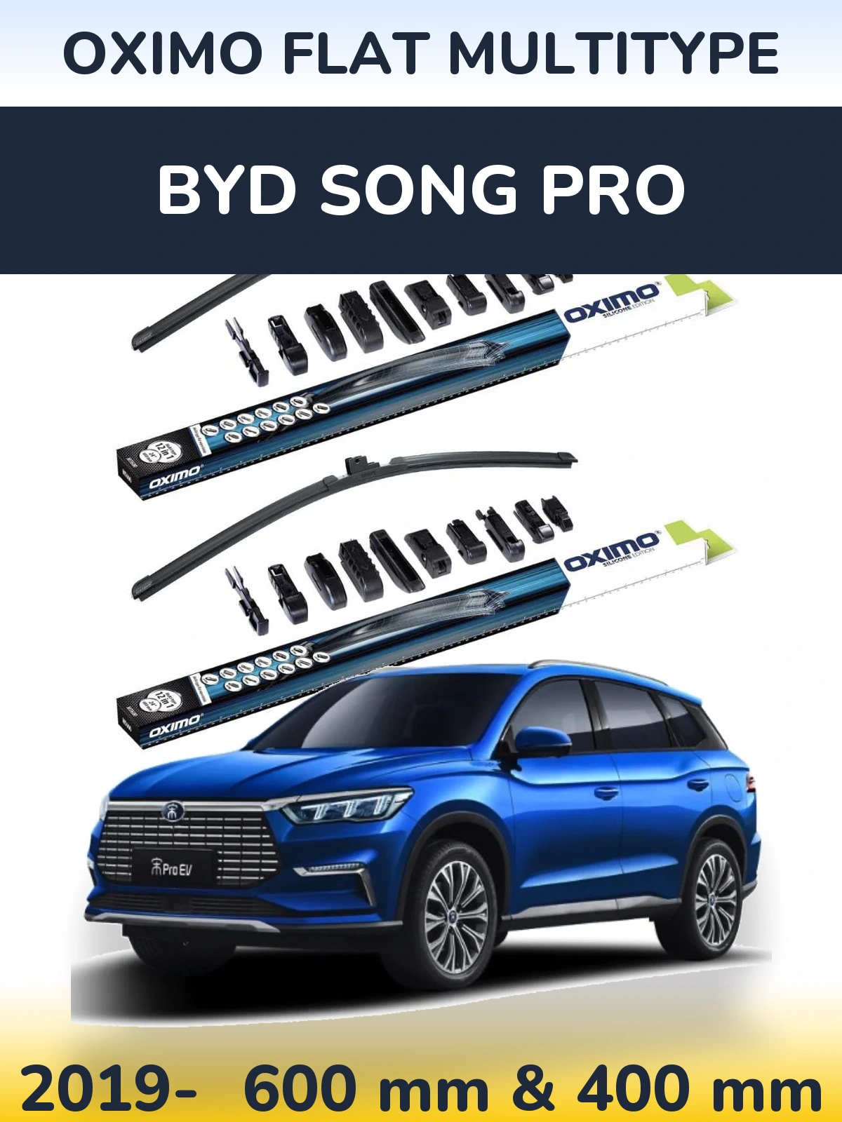 Комплект передних дворников Oximo Flat MultiТипe 600 & 400 мм для BYD Song Pro 2019-2026