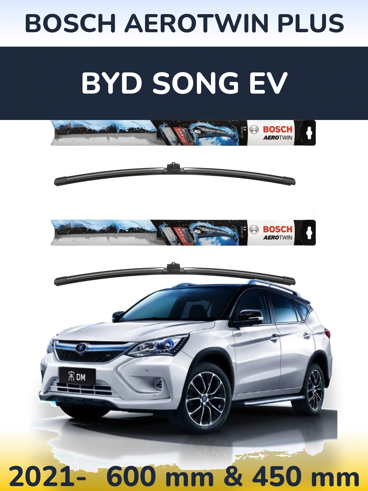 Front wiper blade set BOSCH AeroTwin Plus 600 & 450 mm for BYD Song EV 2021-2026