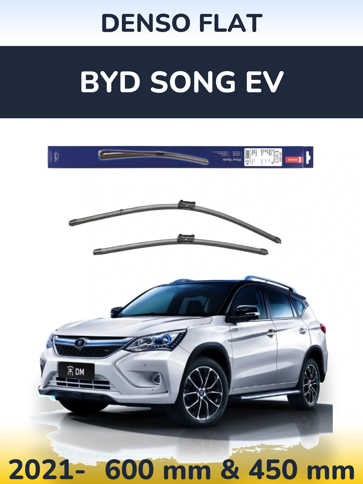 Front wiper blade set Denso Flat 600 & 450 mm for BYD Song EV 2021-2026