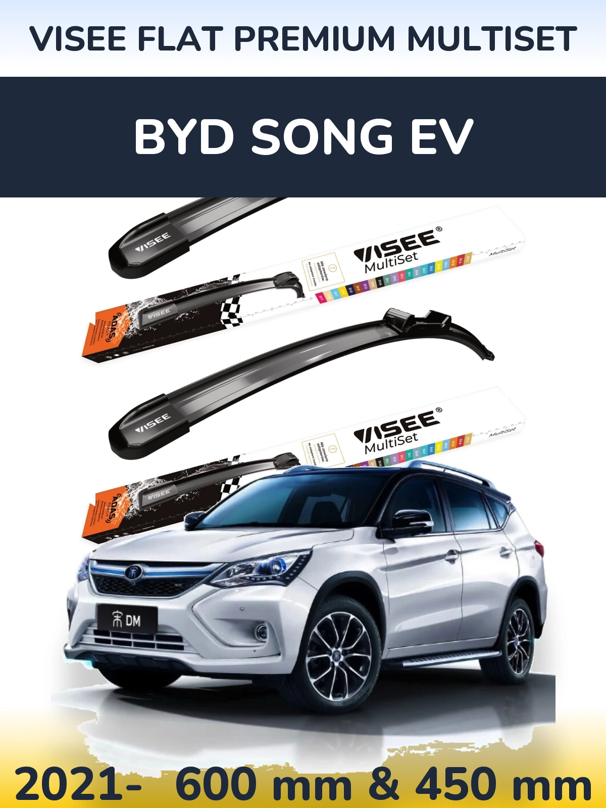 Front wiper blade set VISEE FLAT PREMIUM MultiSet 600 & 450 mm for BYD Song EV 2021-2026