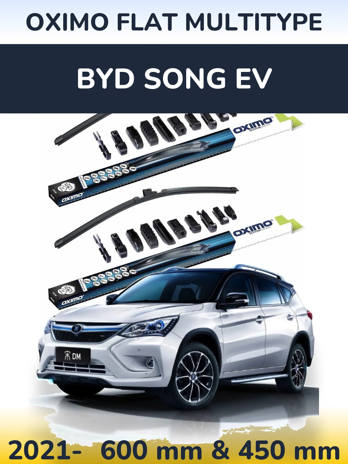 Front wiper blade set Oximo Flat MultiTipse 600 & 450 mm for BYD Song EV 2021-2026