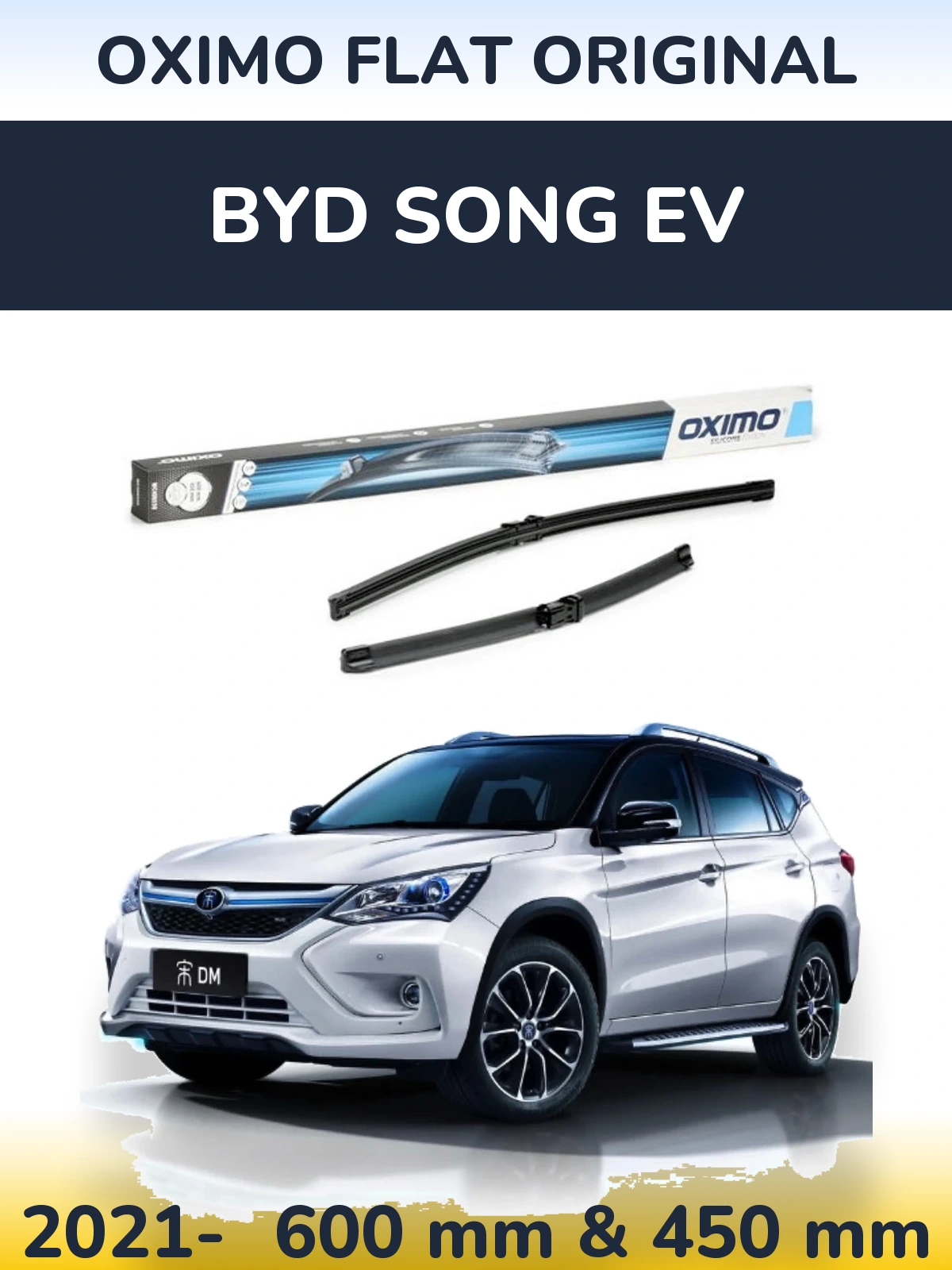 Комплект передних дворников Oximo Flat Original 600 & 450 мм для BYD Song EV 2021-2026