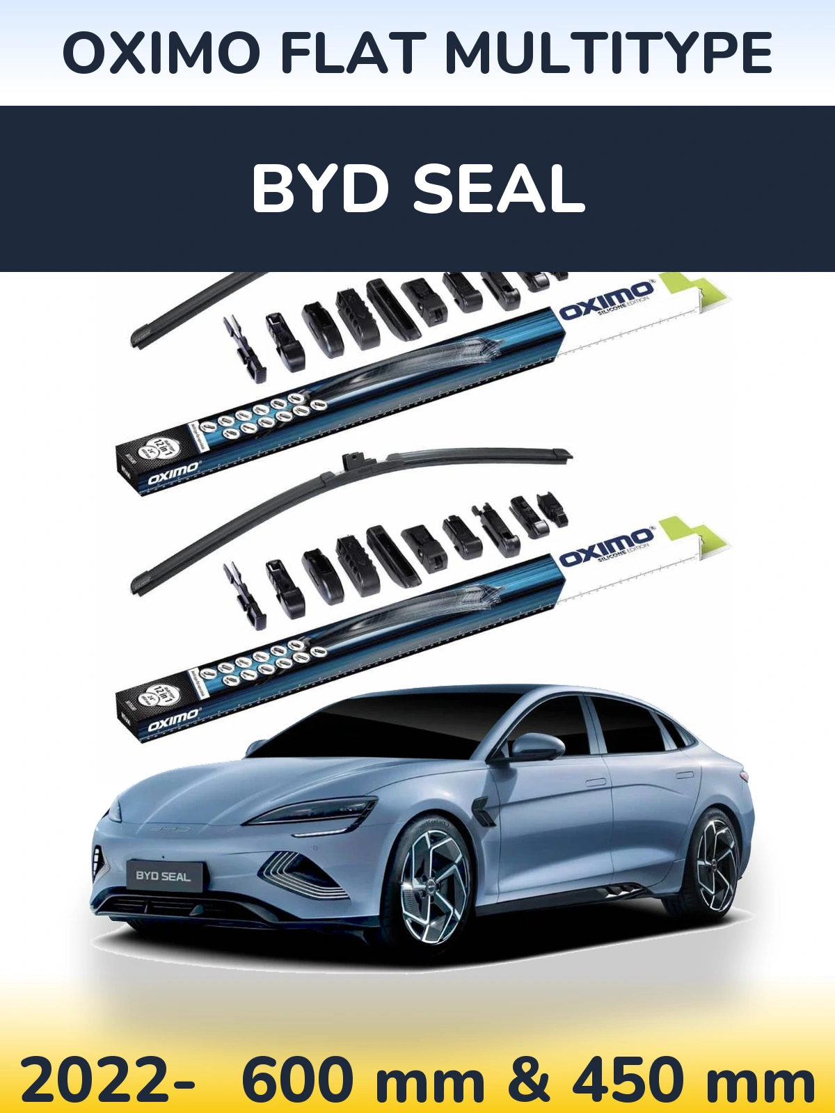 Комплект передних дворников Oximo Flat MultiТипe 600 & 450 мм для BYD Seal 2022-2026