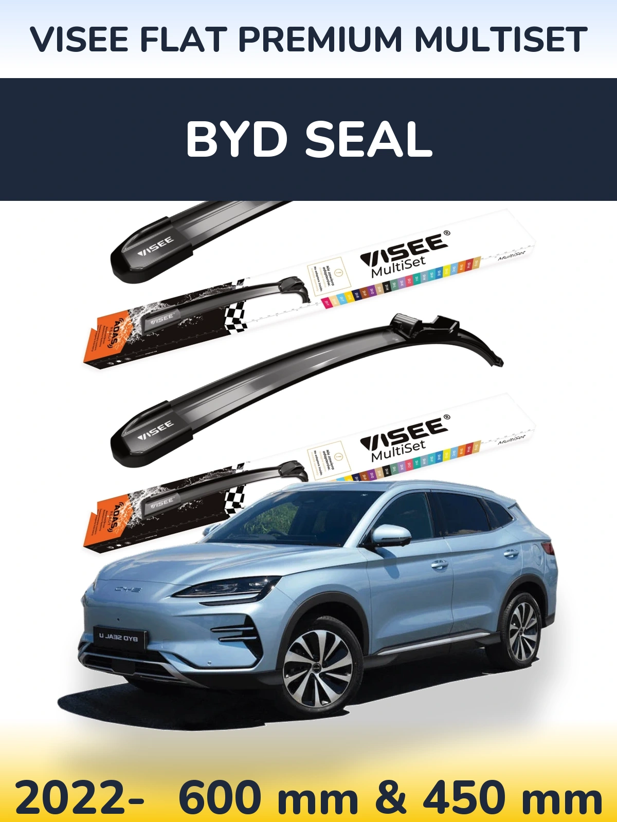 Front wiper blade set VISEE FLAT PREMIUM MultiSet 600 & 450 mm for BYD Seal 2022-2026