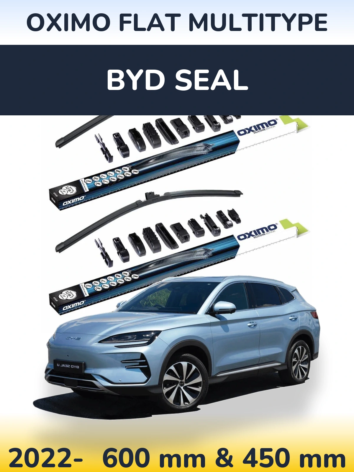 Комплект передних дворников Oximo Flat MultiТипe 600 & 450 мм для BYD Seal 2022-2026
