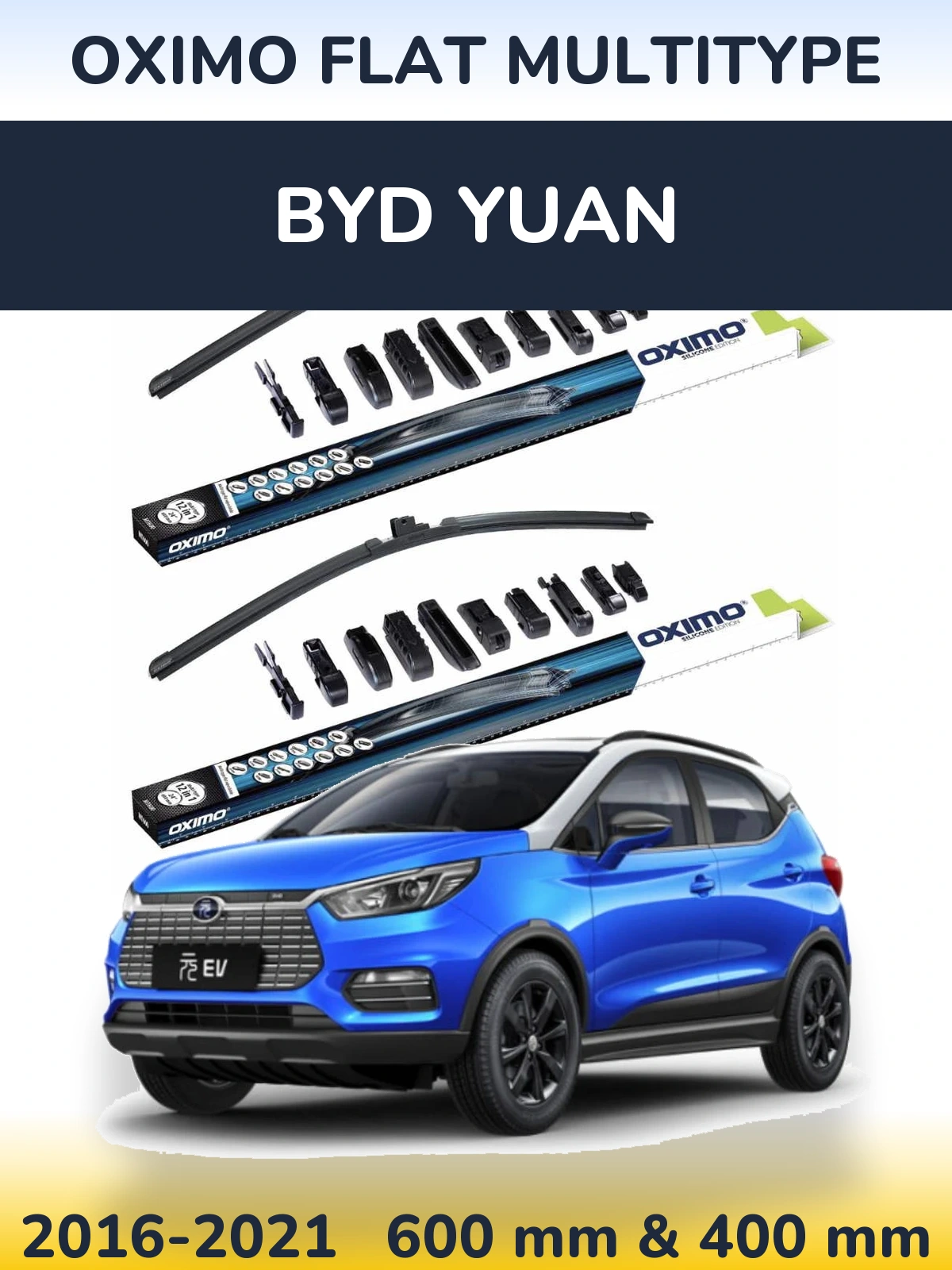 Комплект передних дворников Oximo Flat MultiТипe 600 & 400 мм для BYD Yuan 2016-2021
