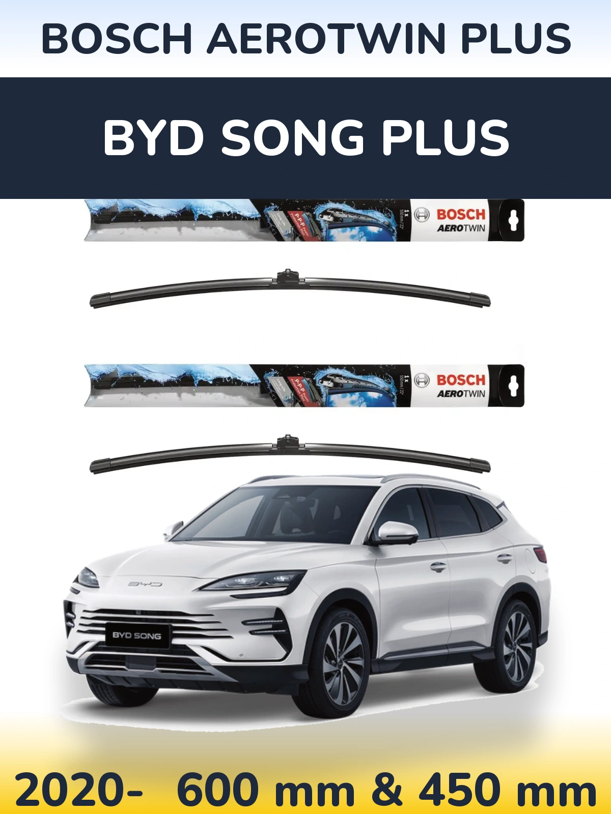 Комплект передних дворников BOSCH AeroTwin Plus 600 & 450 мм для BYD Song Plus 2020-2026