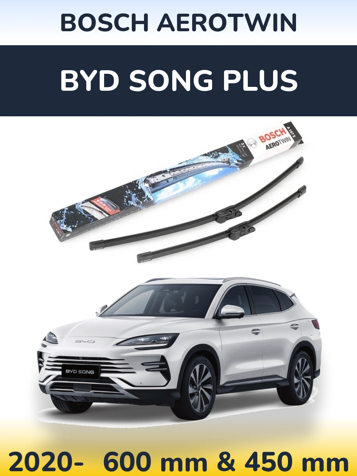 Front wiper blade set BOSCH AeroTwin 600 & 450 mm for BYD Song Plus 2020-2026
