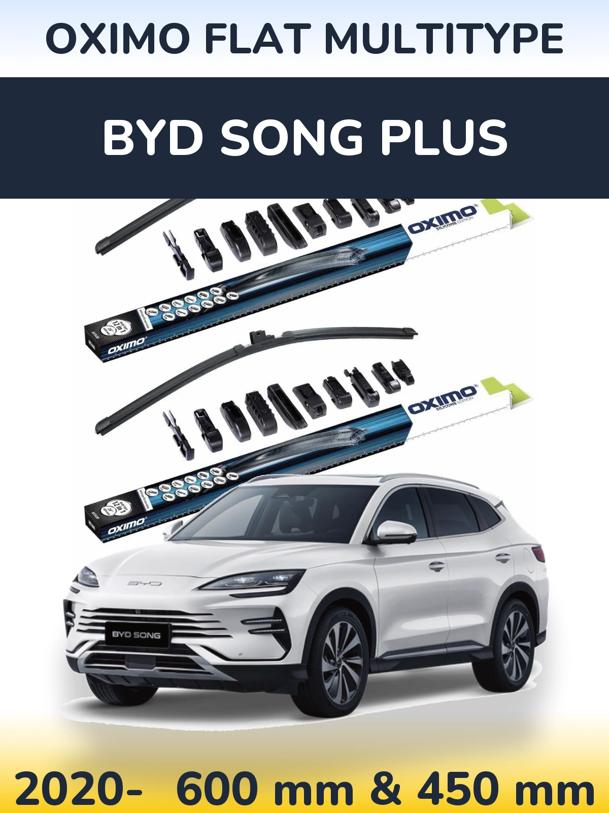 Front wiper blade set Oximo Flat MultiTipse 600 & 450 mm for BYD Song Plus 2020-2026