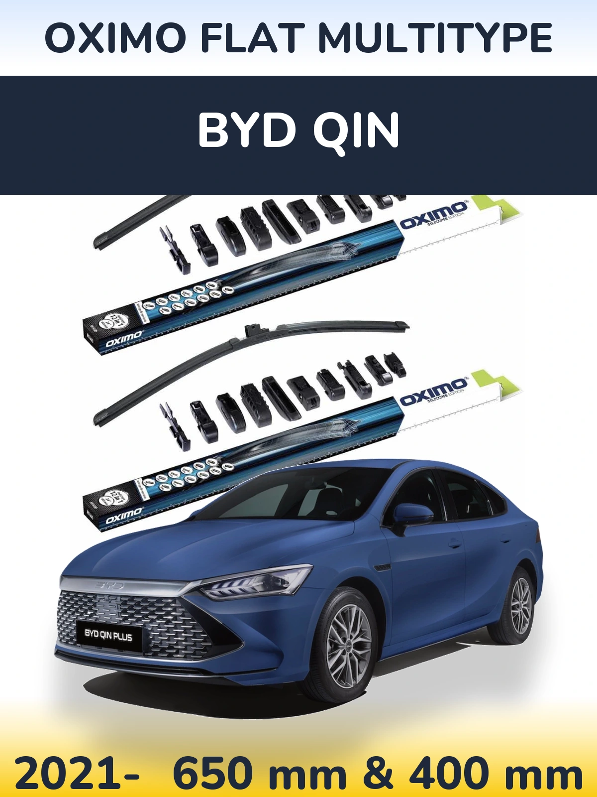 Front wiper blade set Oximo Flat MultiTipse 650 & 400 mm for BYD Qin 2021-2026