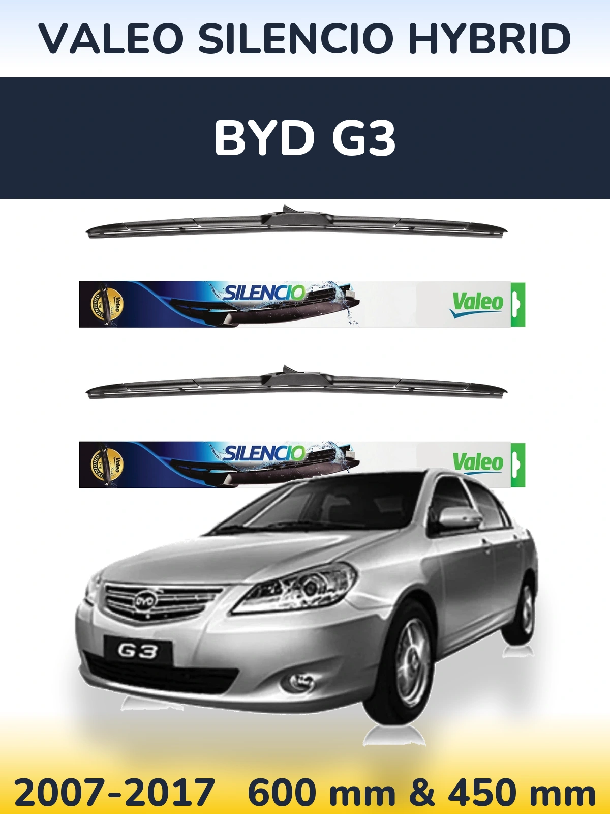 Комплект передних дворников Valeo Silencio Hybrid 600 & 450 мм для BYD G3 2007-2017