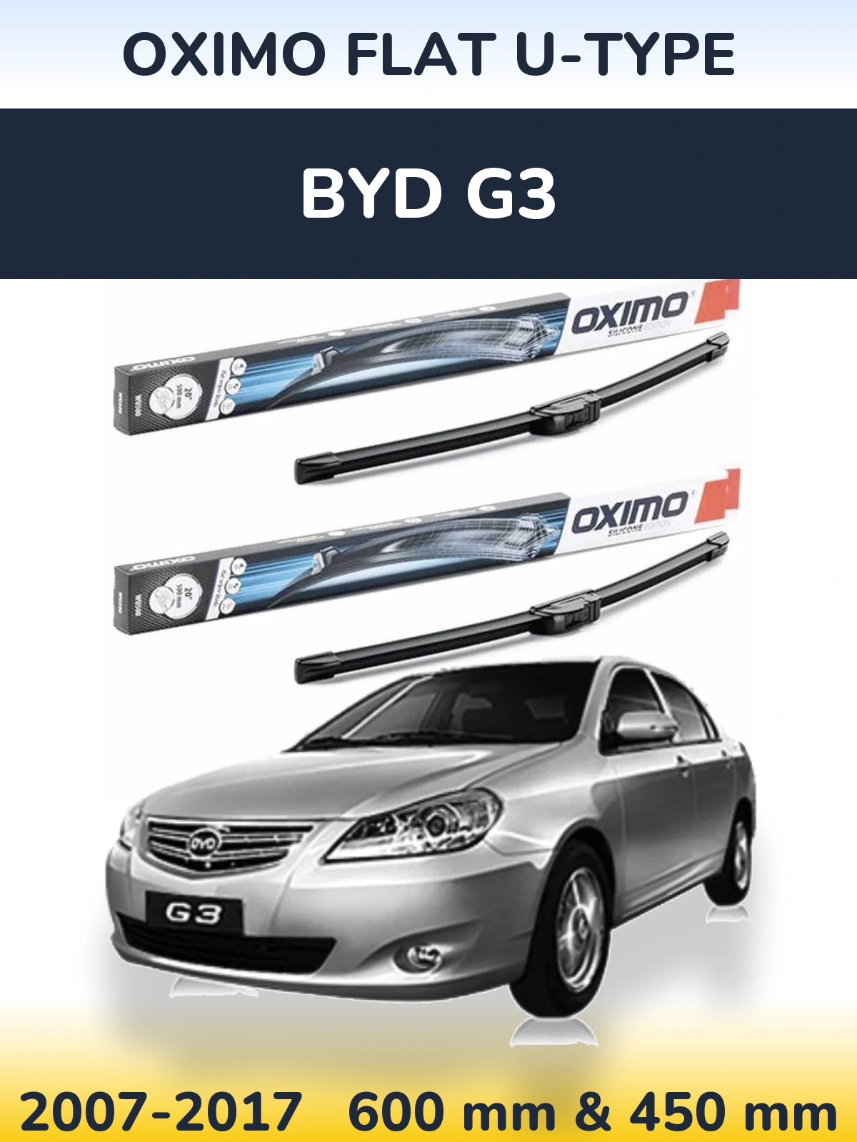 Комплект передних дворников Oximo Flat U-type 600 & 450 мм для BYD G3 2007-2017