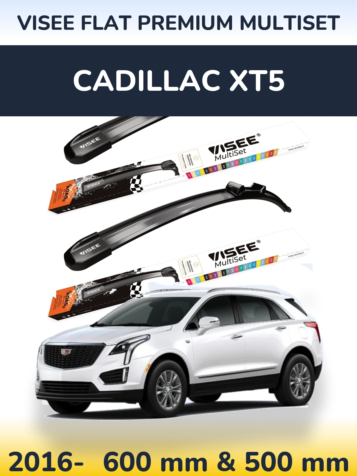 Комплект передних дворников VISEE FLAT PREMIUM MultiSet 600 & 500 мм для Cadillac XT5 2016-2026