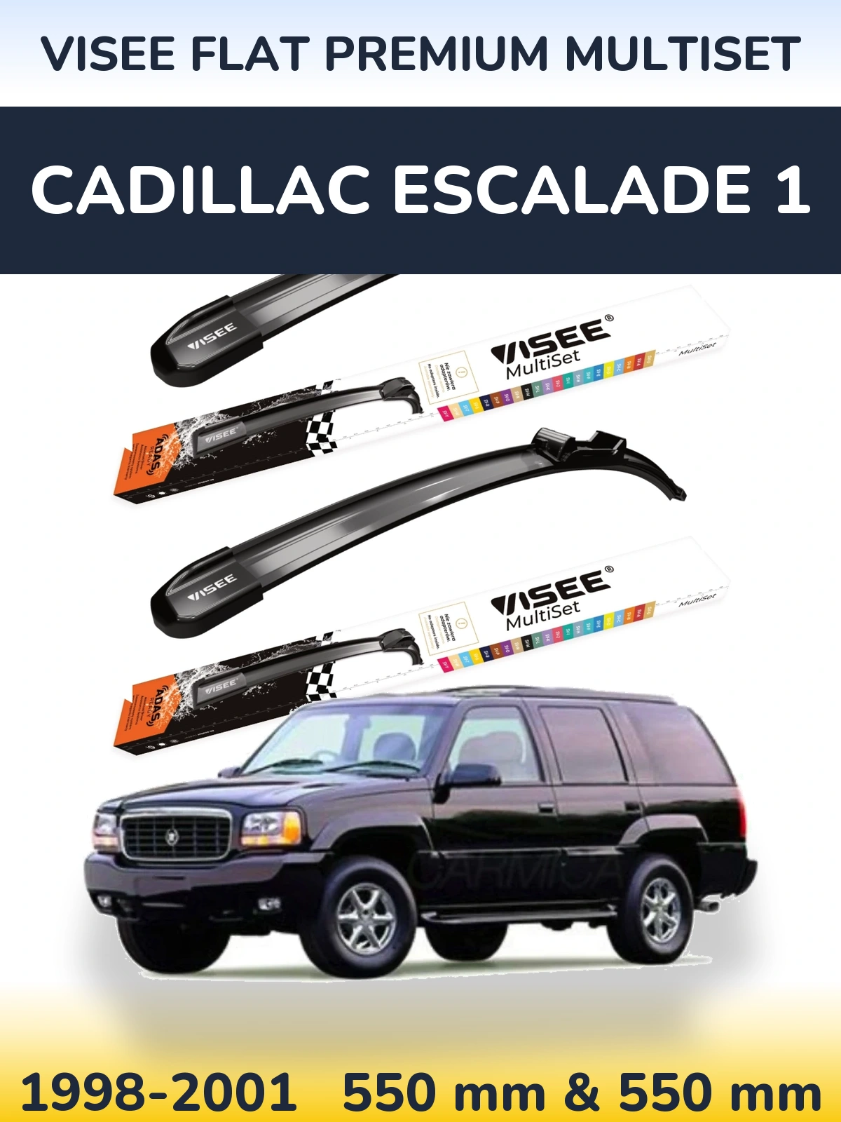 Front wiper blade set VISEE FLAT PREMIUM MultiSet 550 & 550 mm for Cadillac Escalade 1 1998-2001