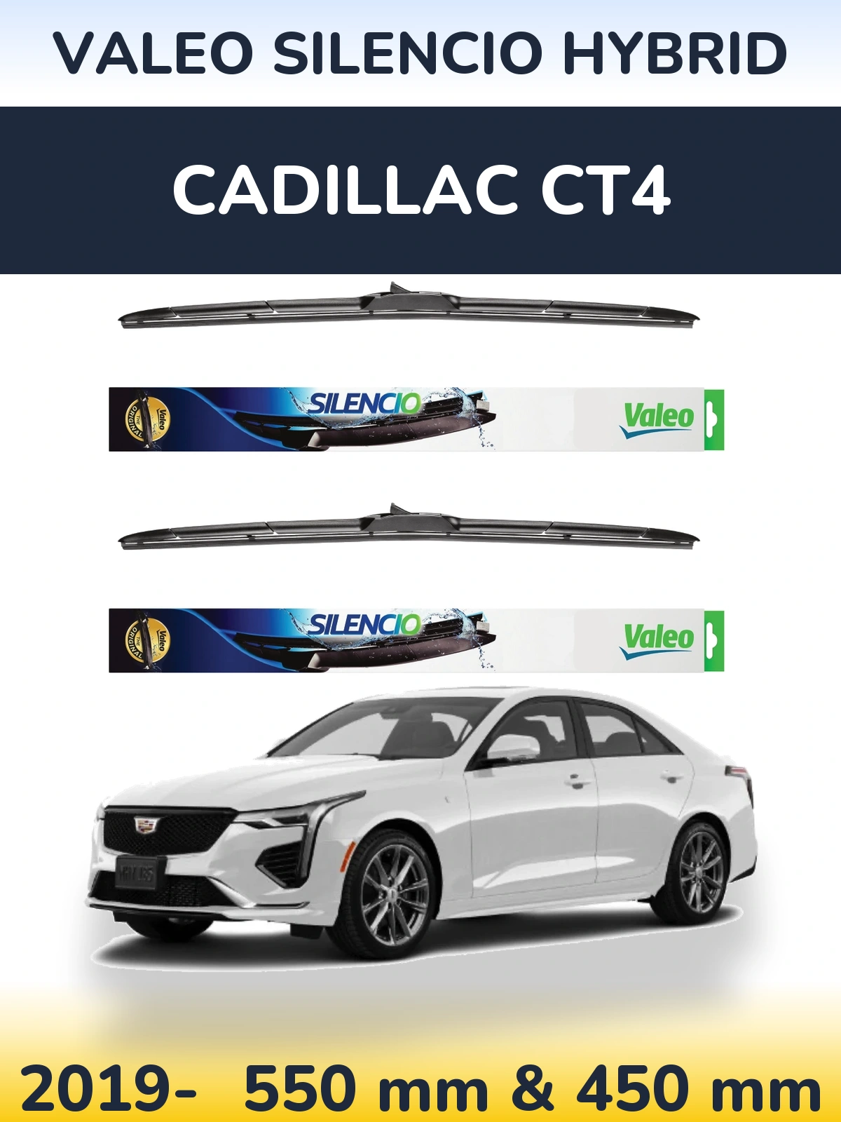 Front wiper blade set Valeo Silencio Hybrid 550 & 450 mm for Cadillac CT4 2019-2026
