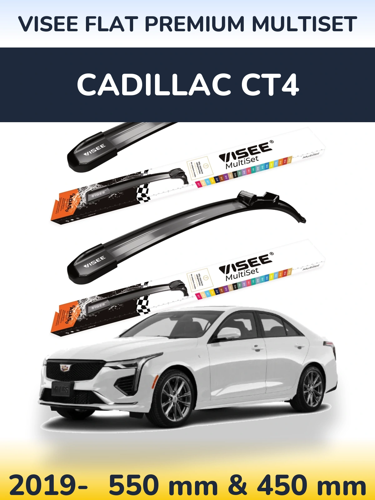 Front wiper blade set VISEE FLAT PREMIUM MultiSet 550 & 450 mm for Cadillac CT4 2019-2026