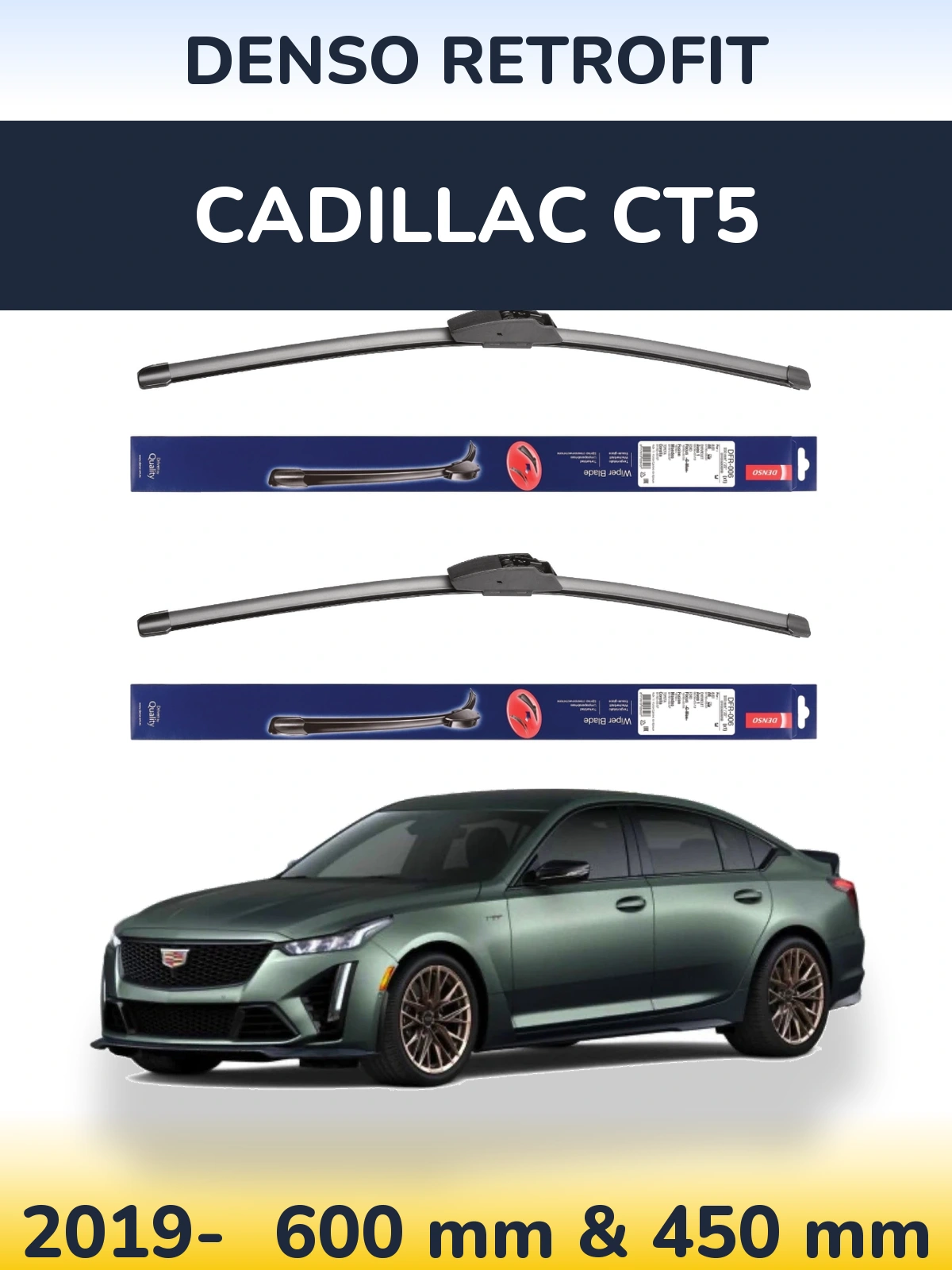 Комплект передних дворников Denso Retrofit 600 & 450 мм для Cadillac CT5 2019-2026