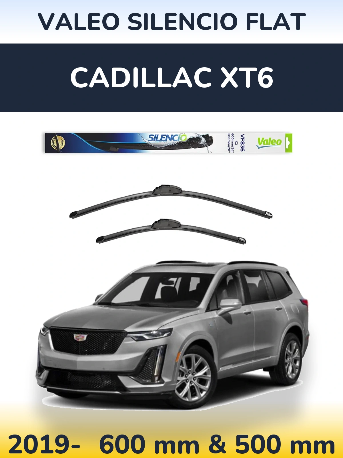Комплект передних дворников Valeo Silencio Flat 600 & 500 мм для Cadillac XT6 2019-2026