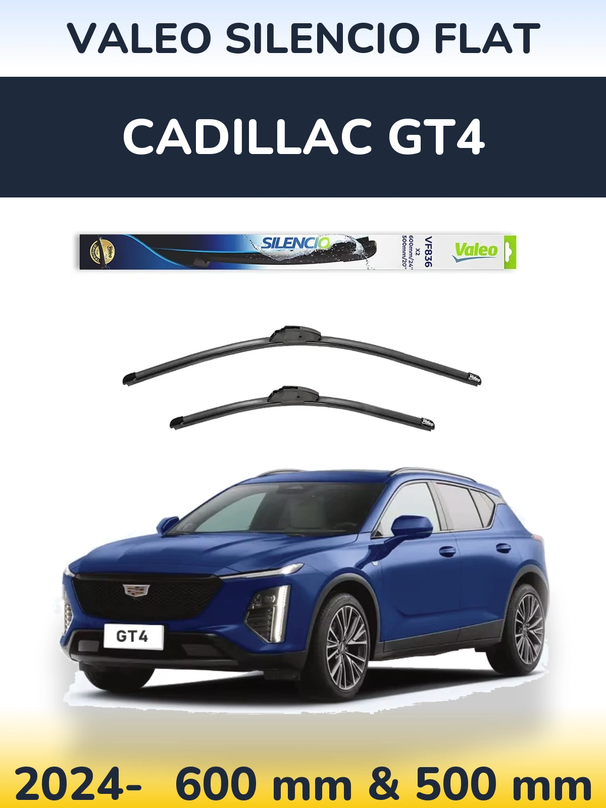 Комплект передних дворников Valeo Silencio Flat 600 & 500 мм для Cadillac GT4 2024-2026