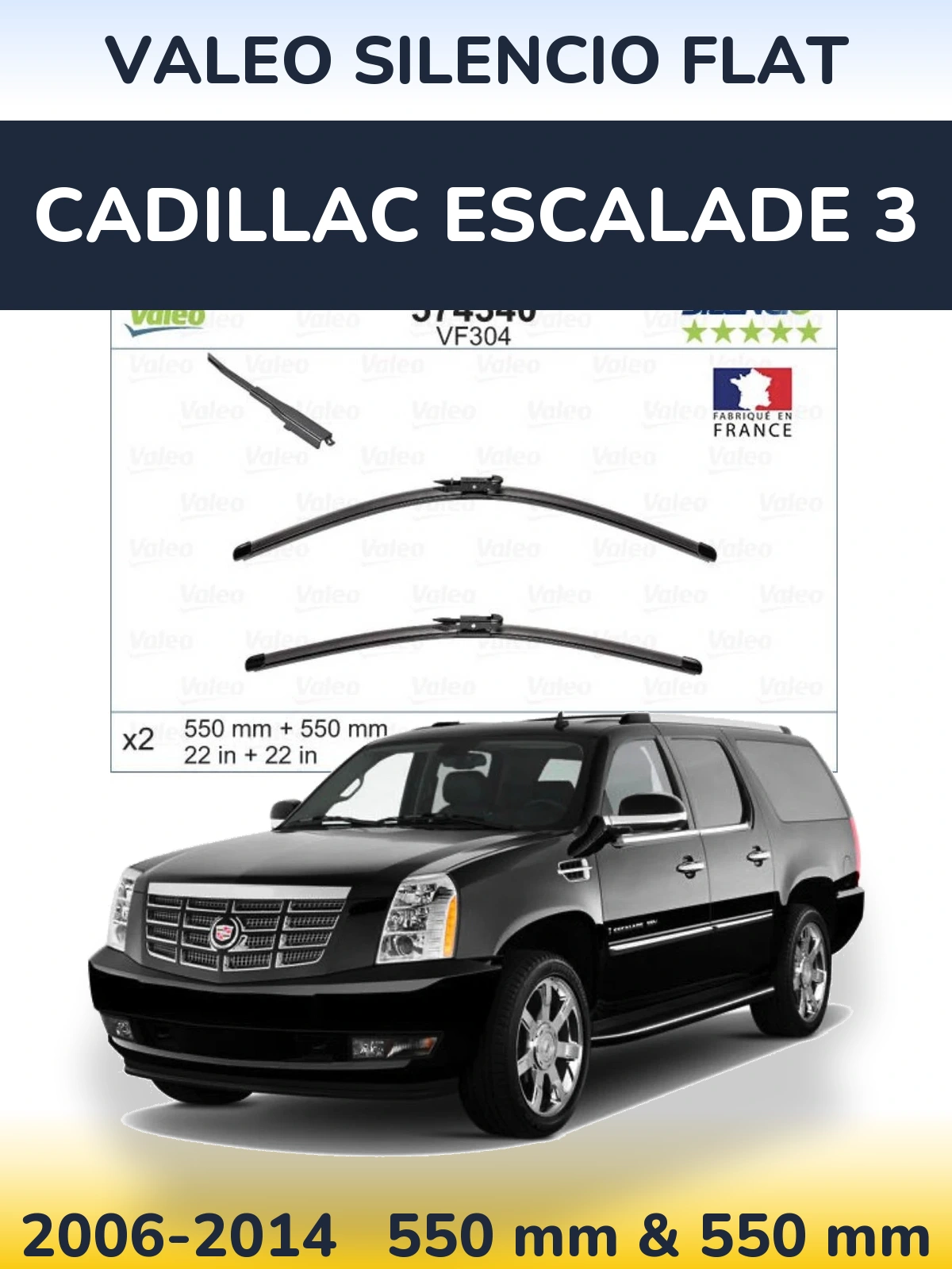 Front wiper blade set Valeo Silencio Flat 550 & 550 mm for Cadillac Escalade 3 2006-2014