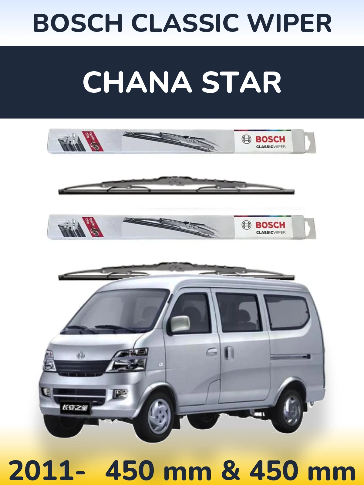 Front wiper blade set BOSCH Classic Wiper 450 & 450 mm for Chana Star 2011-2026