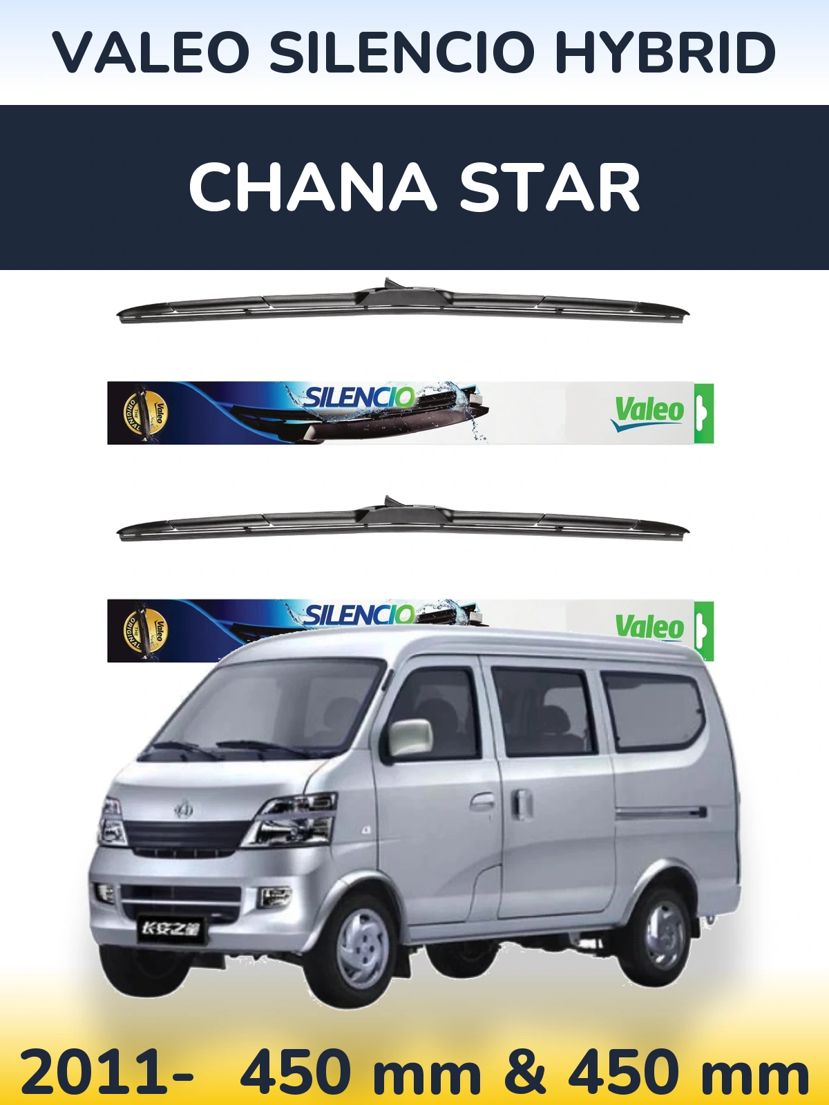 Front wiper blade set Valeo Silencio Hybrid 450 & 450 mm for Chana Star 2011-2026